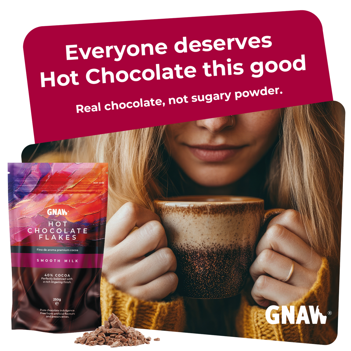 GNAW Milk Hot Chocolate Flakes | 40% Single-Origin Colombian Cocoa | Luxury Drinking Chocolate