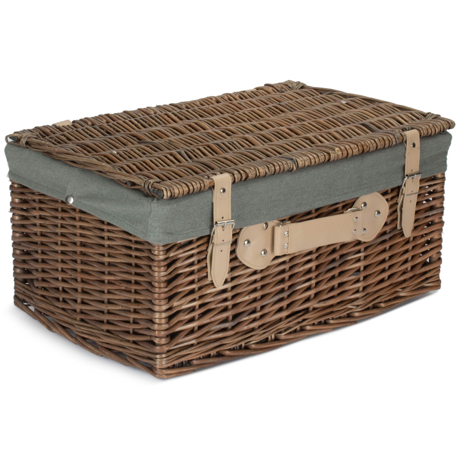 20 Inch Antique Wash Willow Hamper with Grey Sage Lining - REGN