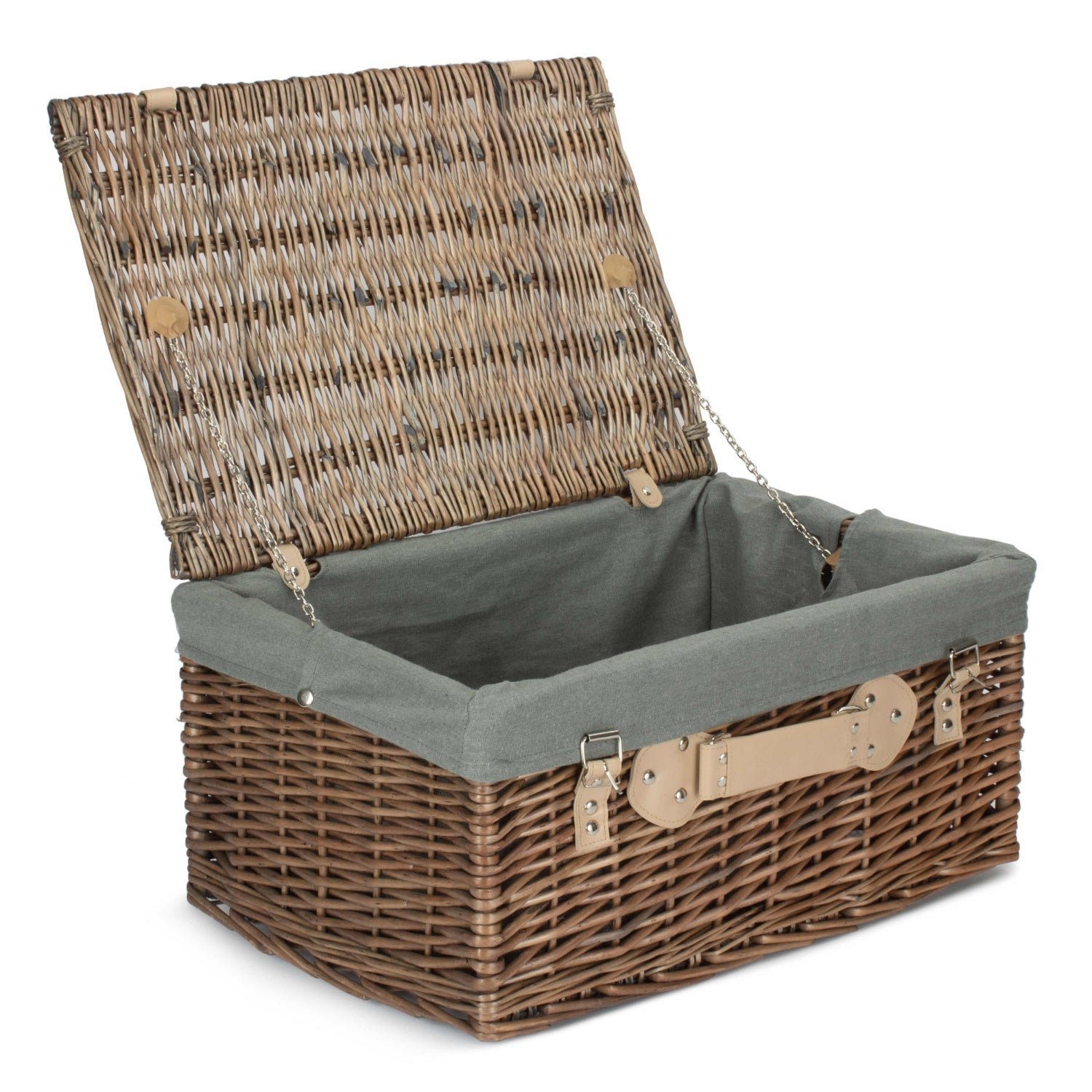 20 Inch Antique Wash Willow Hamper with Grey Sage Lining - REGN