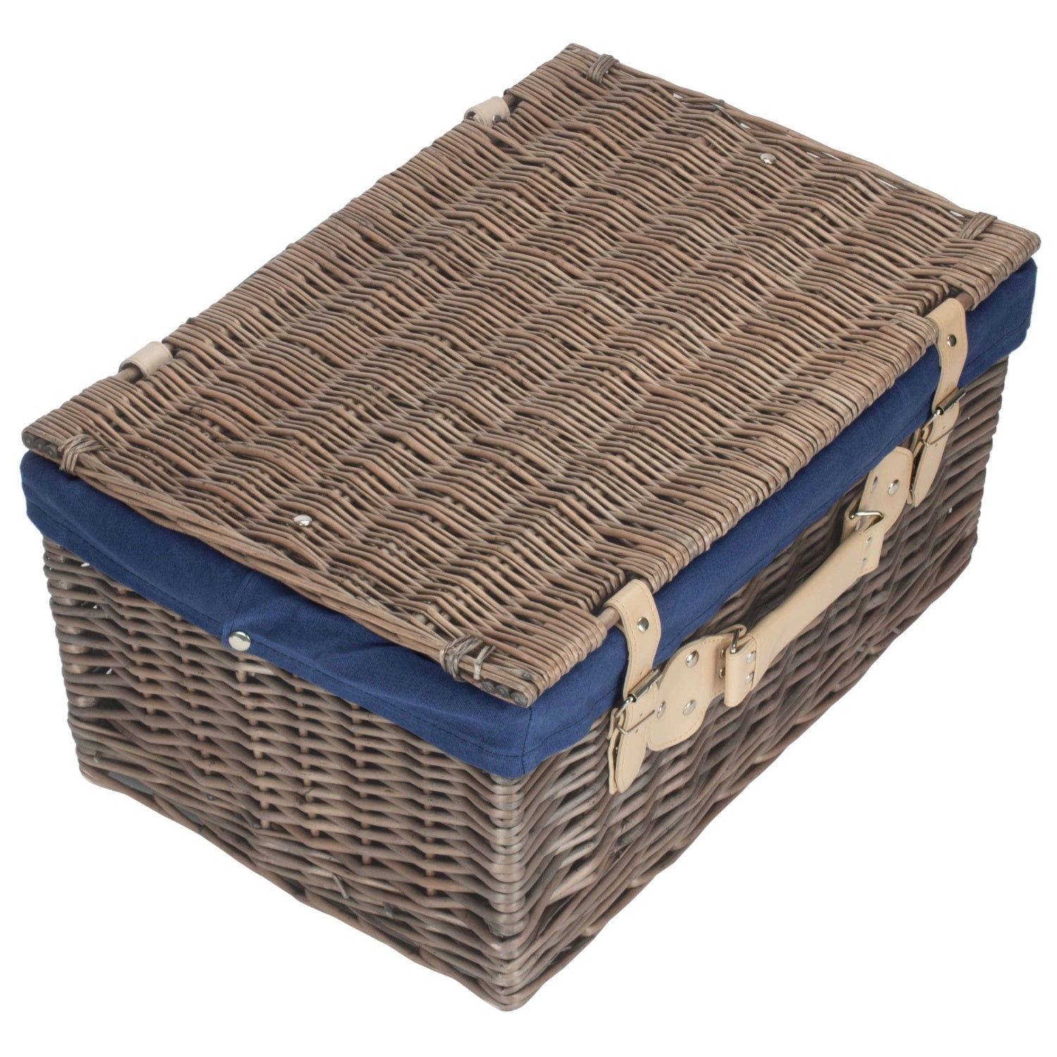 20 Inch Antique Wash Willow Hamper with Navy Blue Lining - REGN