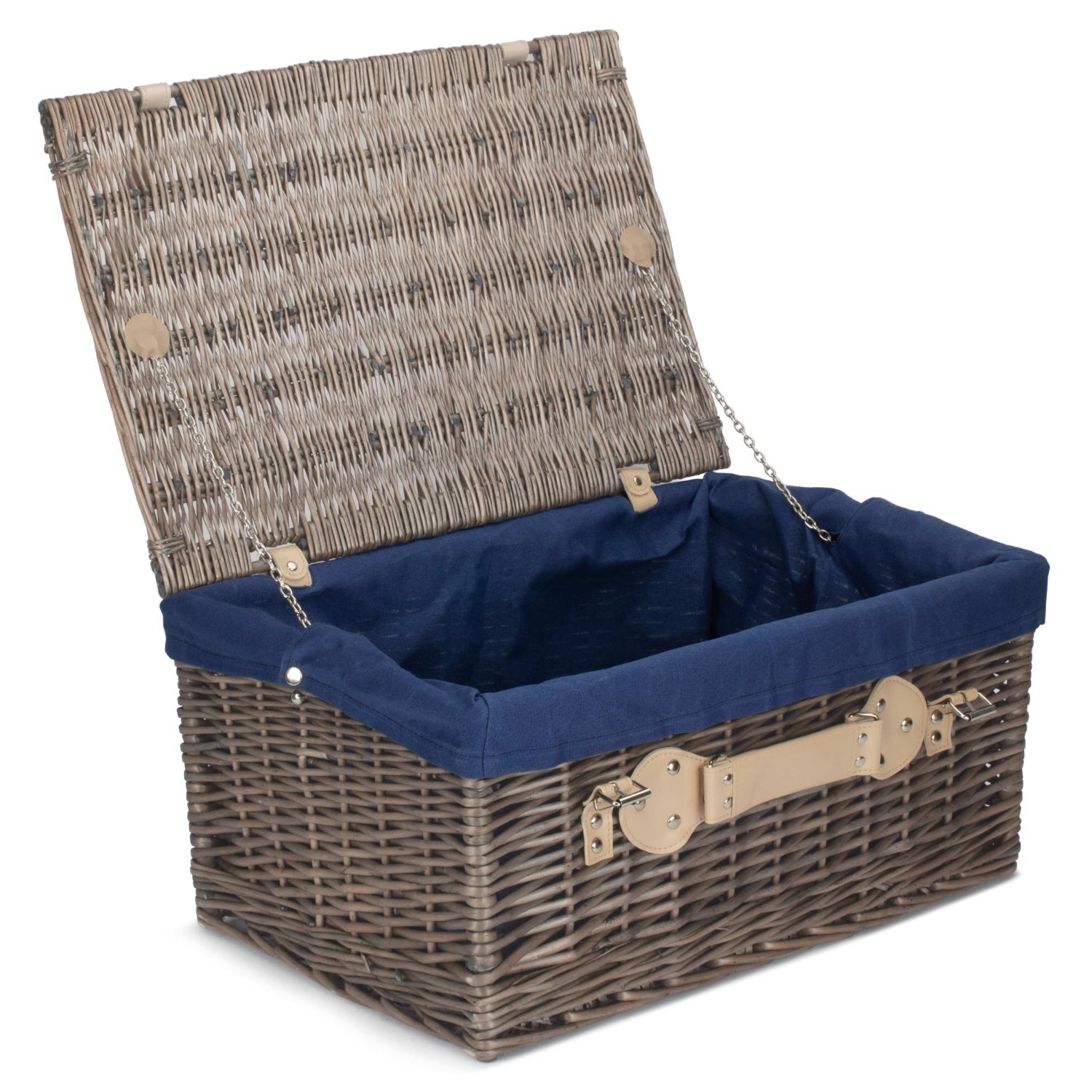 20 Inch Antique Wash Willow Hamper with Navy Blue Lining - REGN