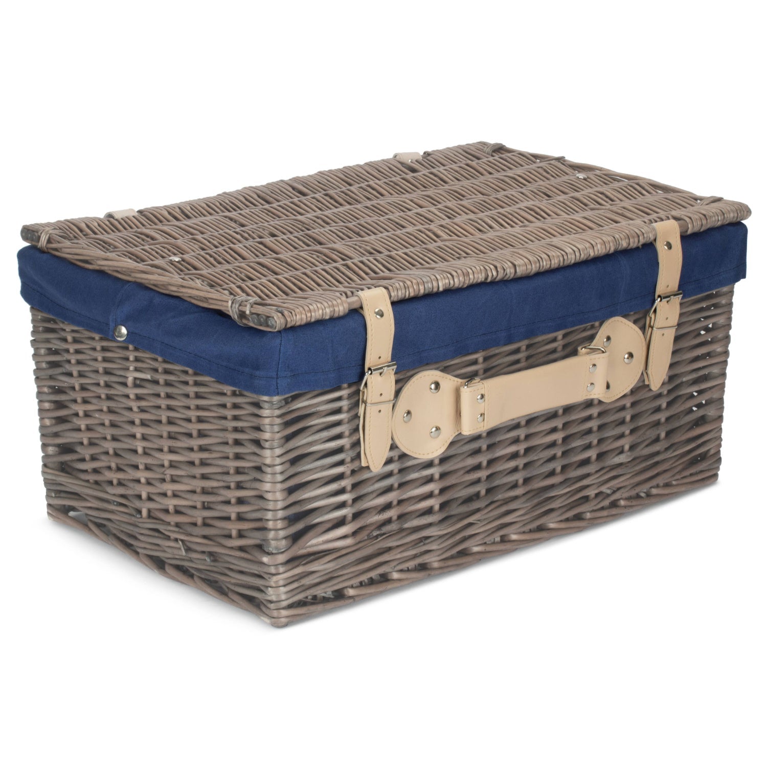 20 Inch Antique Wash Willow Hamper with Navy Blue Lining - REGN