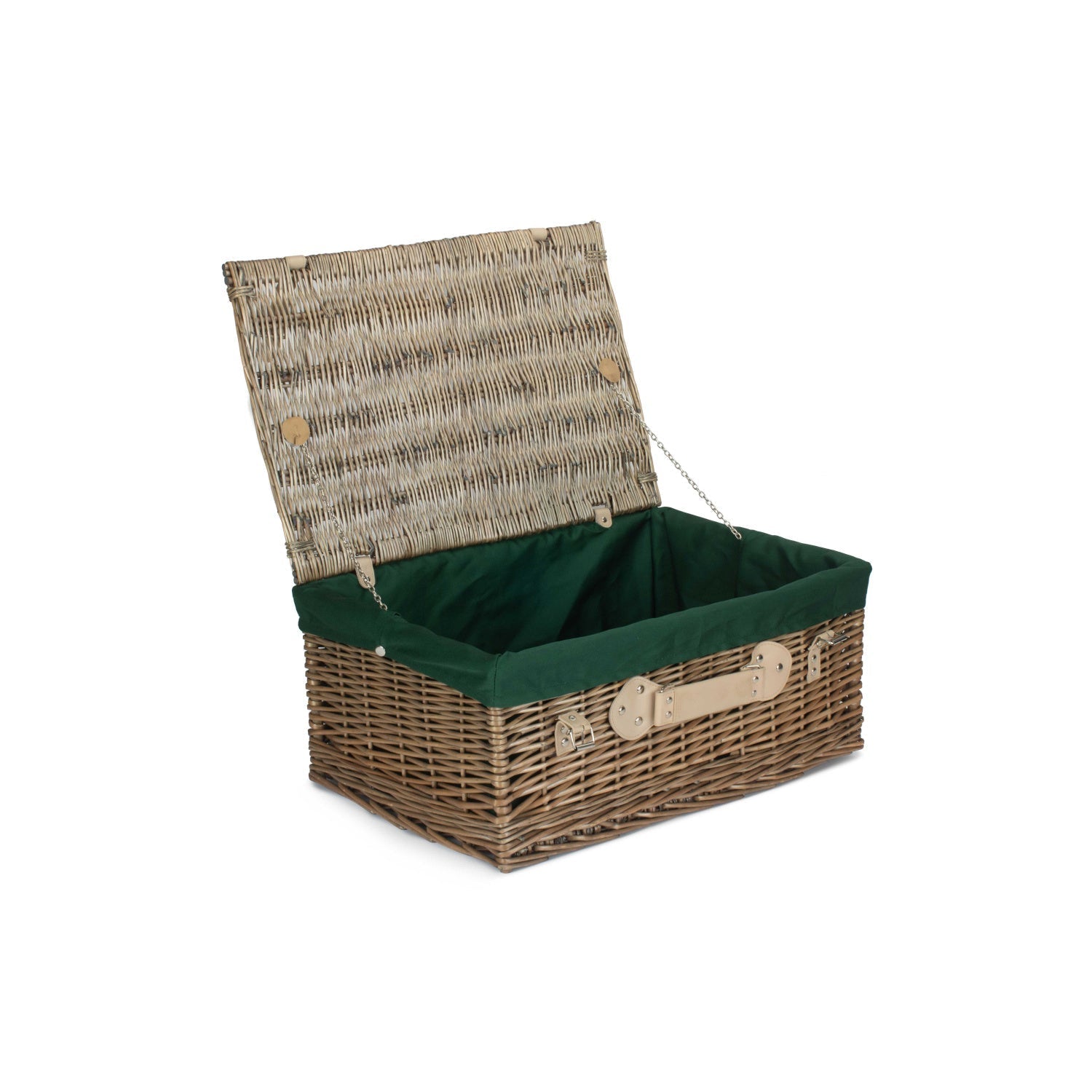22 Inch Antique Wash Willow Hamper with Green Lining - REGN