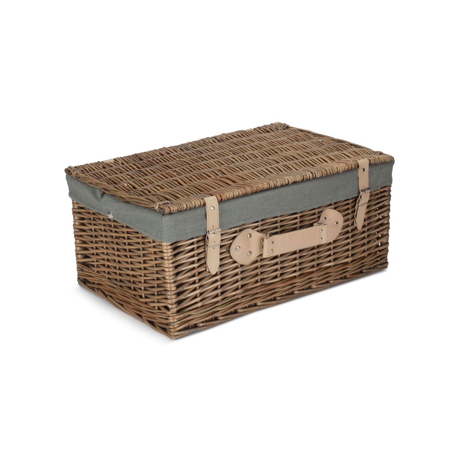 22 Inch Antique Wash Willow Hamper with Grey Sage Lining - REGN