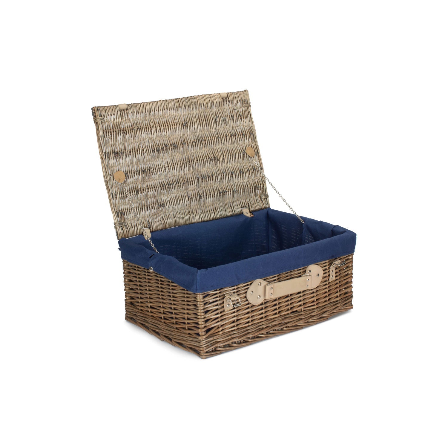 22 Inch Antique Wash Willow Hamper with Navy Blue Lining - REGN