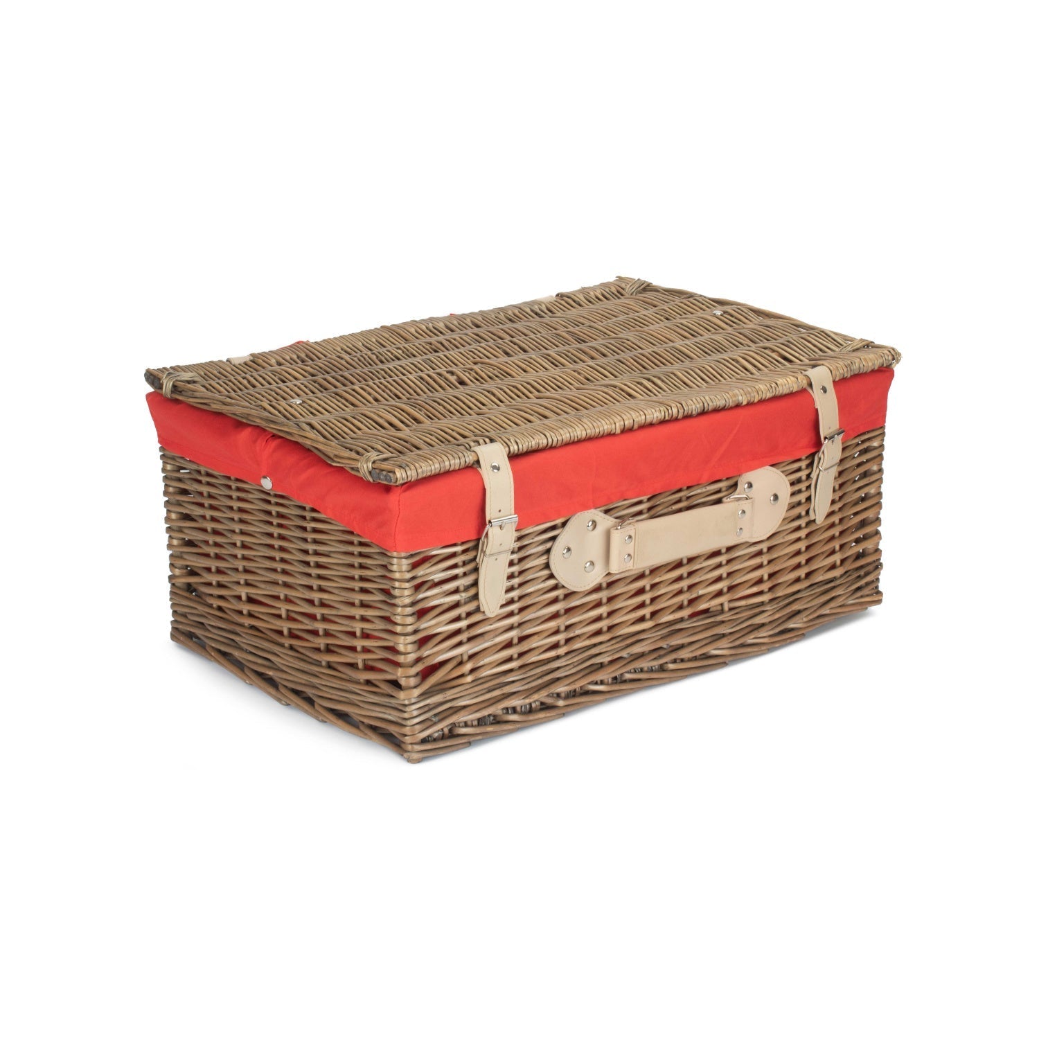 22 Inch Antique Wash Willow Hamper with Red Lining - REGN