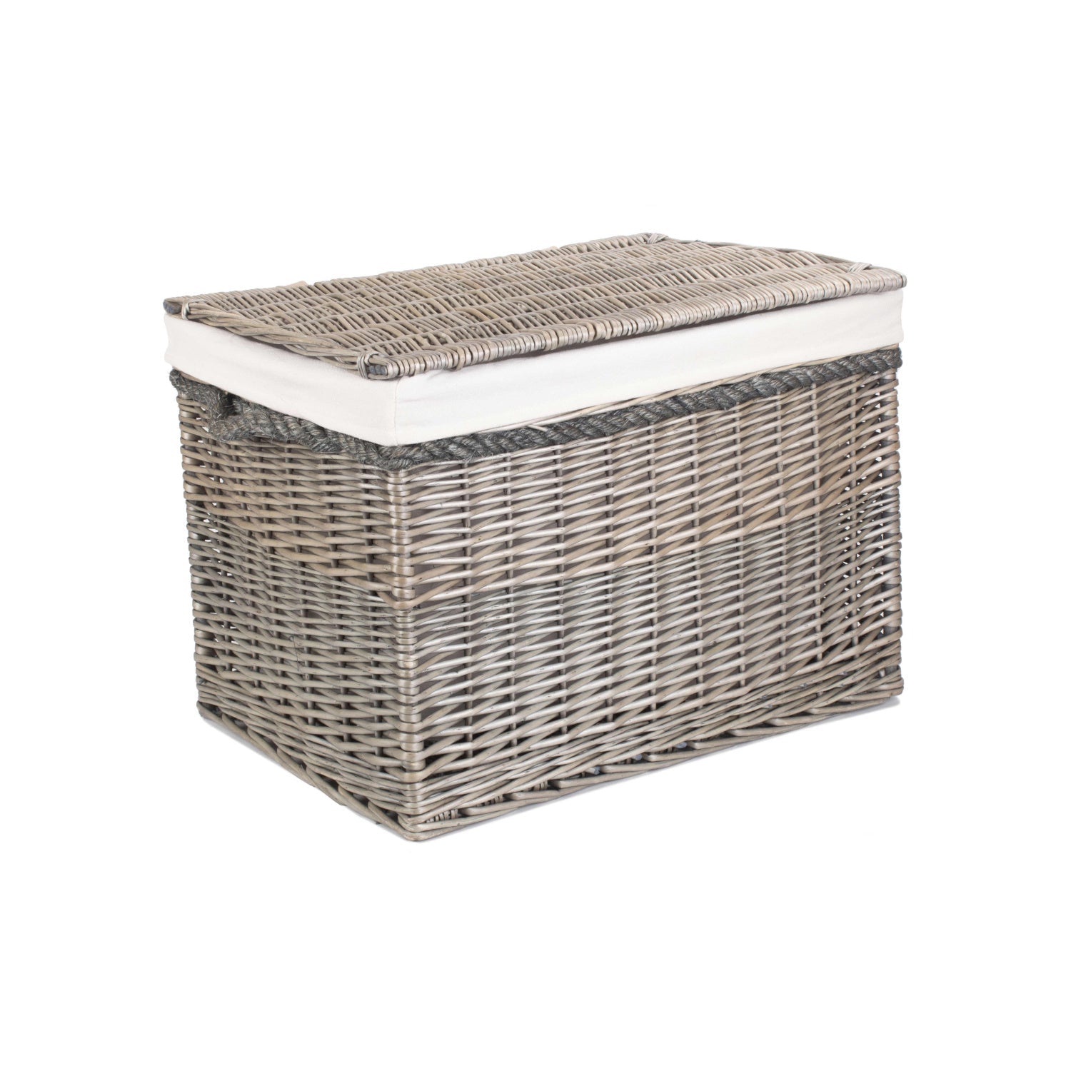 23 Inch Antique Wash Willow Storage Hamper with Rope Handles and White Lining - REGN