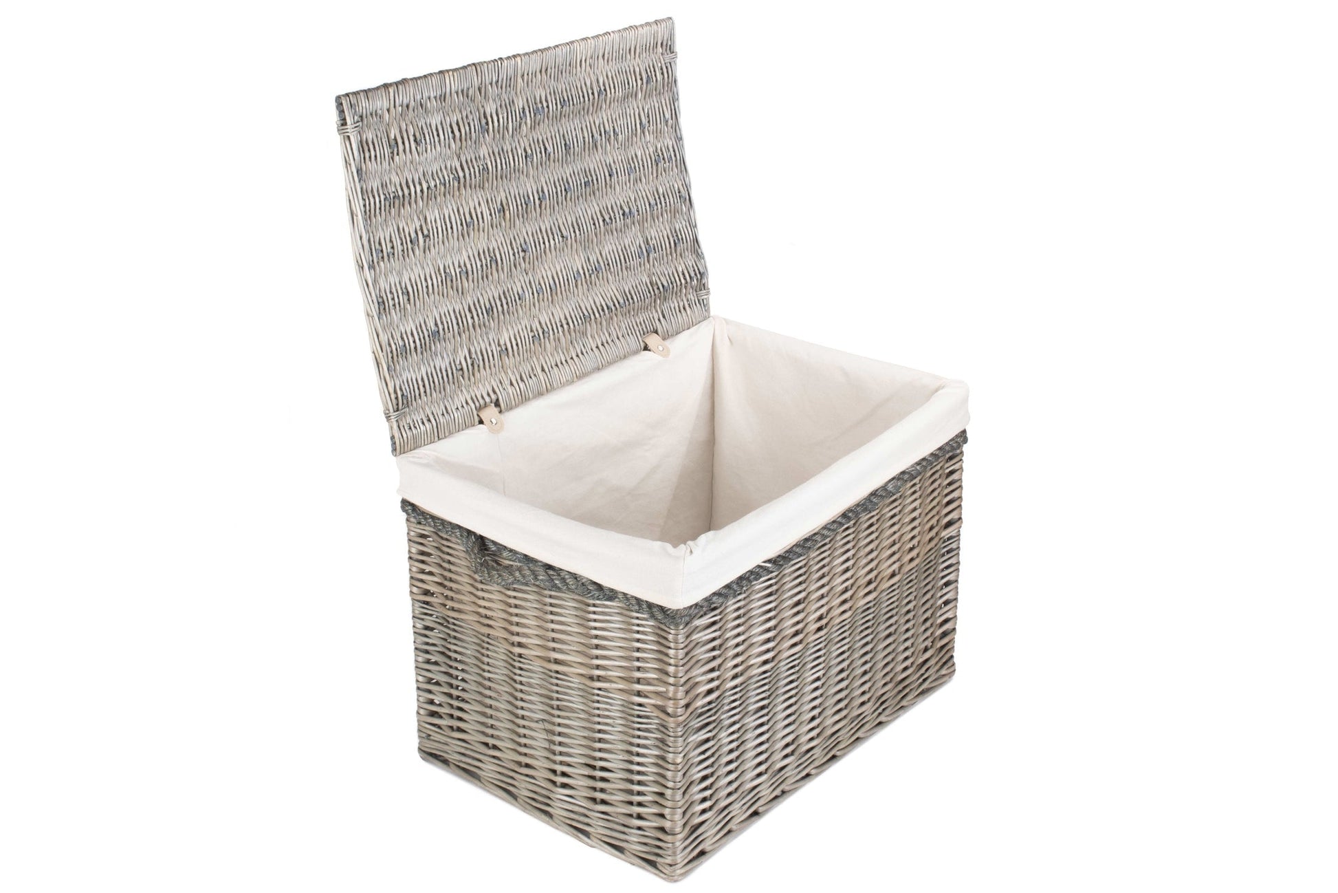 23 Inch Antique Wash Willow Storage Hamper with Rope Handles and White Lining - REGN