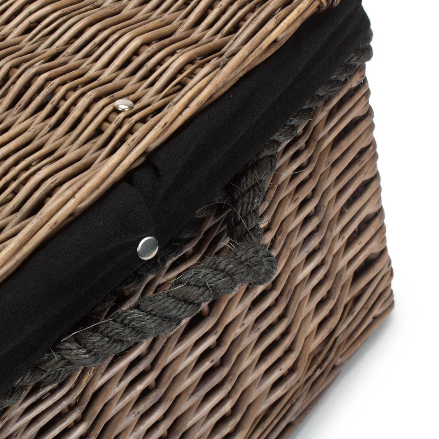 24 Inch Antique Wash Willow Rope Handled Trunk with Black Lining - REGN