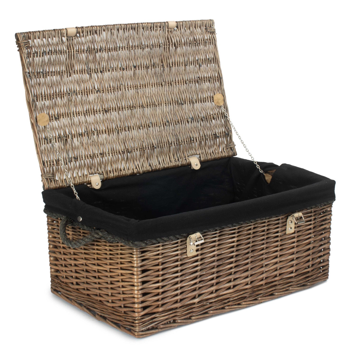24 Inch Antique Wash Willow Rope Handled Trunk with Black Lining - REGN