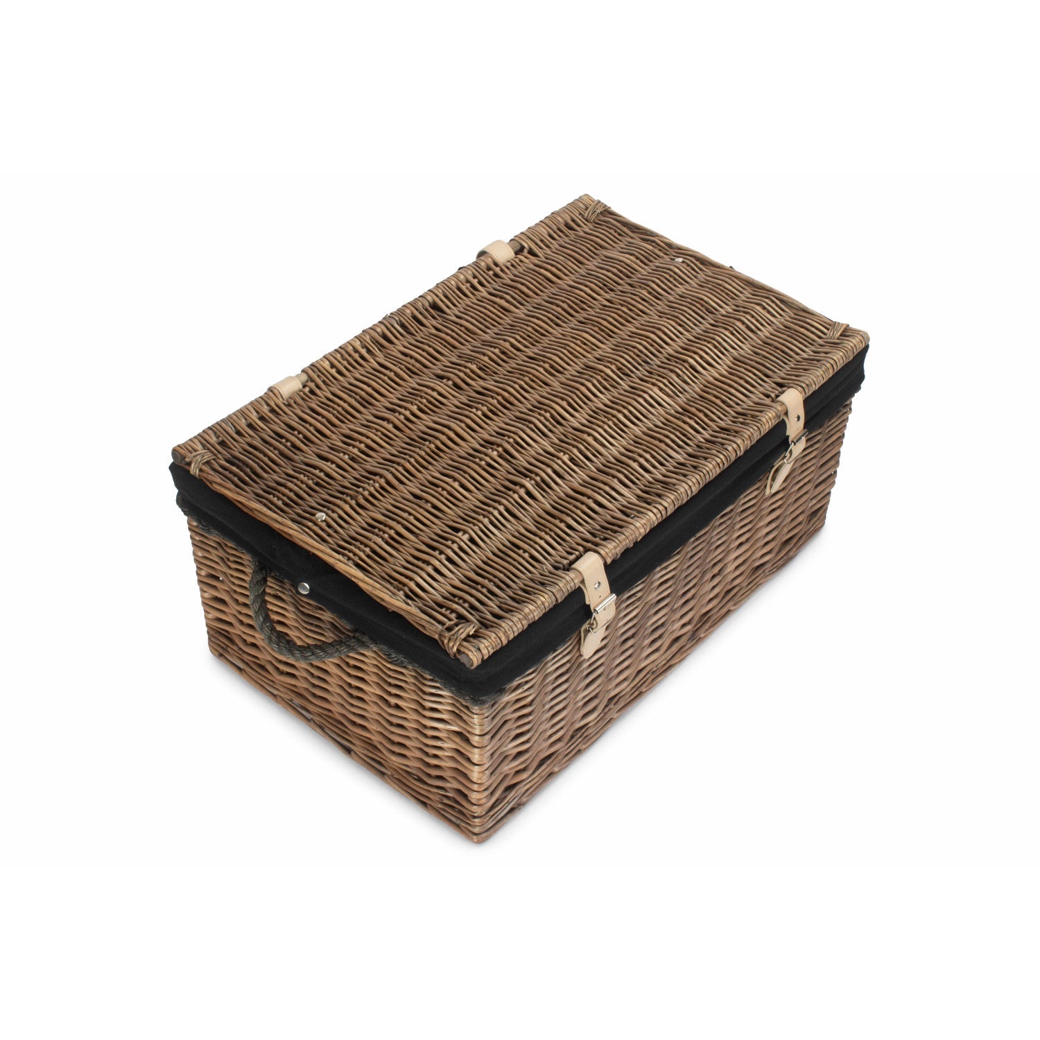 24 Inch Antique Wash Willow Rope Handled Trunk with Black Lining - REGN