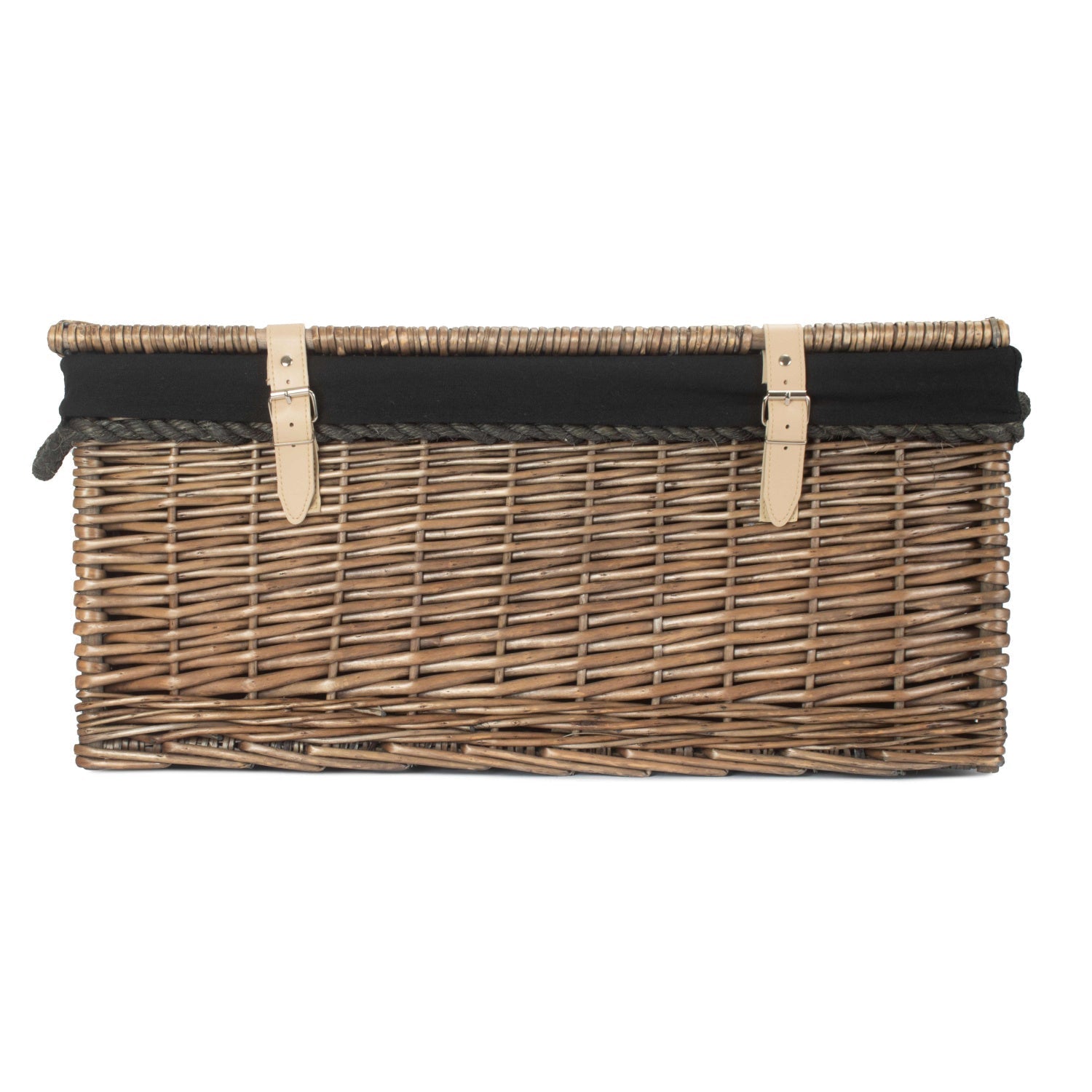 24 Inch Antique Wash Willow Rope Handled Trunk with Black Lining - REGN