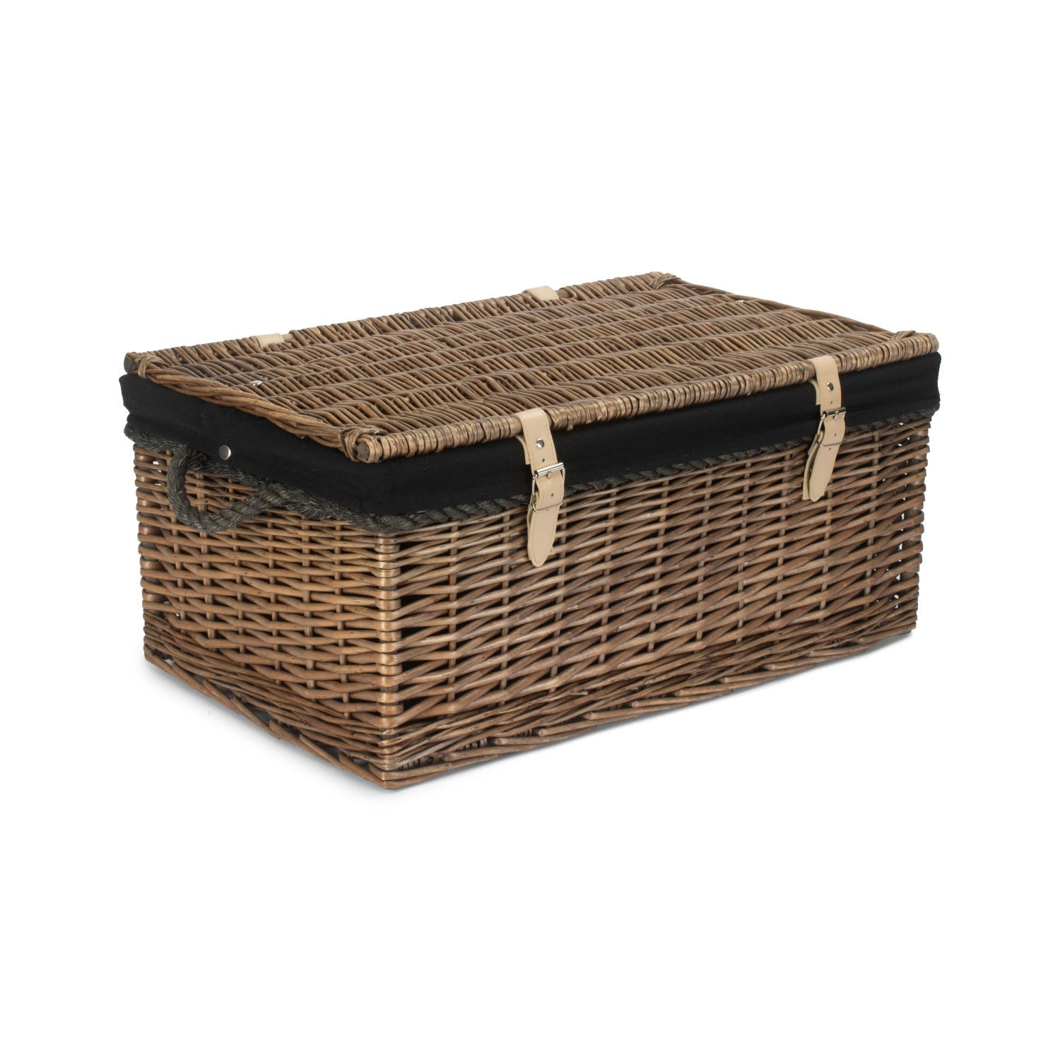 24 Inch Antique Wash Willow Rope Handled Trunk with Black Lining - REGN