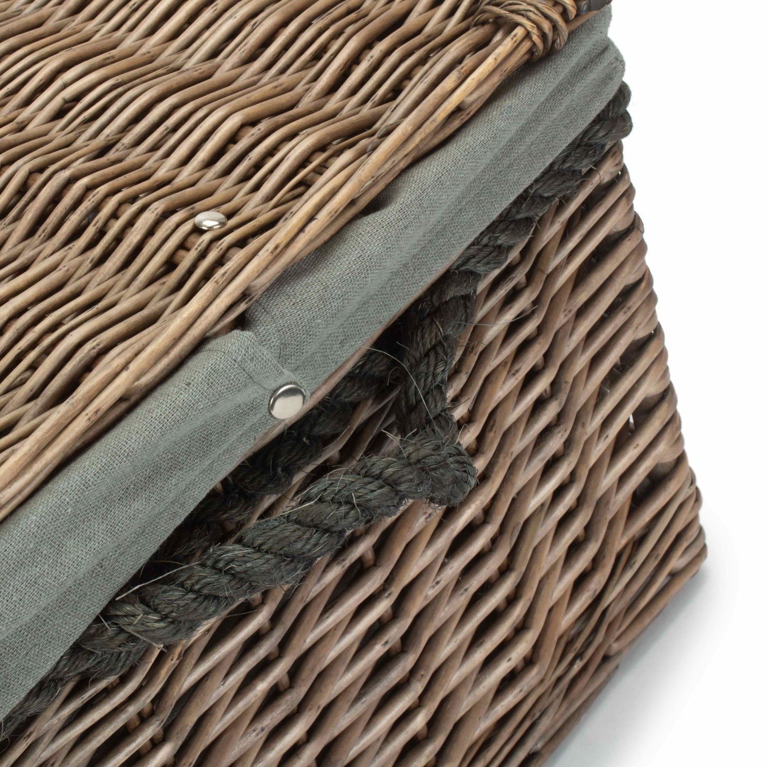 24 Inch Antique Wash Willow Rope Handled Trunk with Grey Sage Lining - REGN