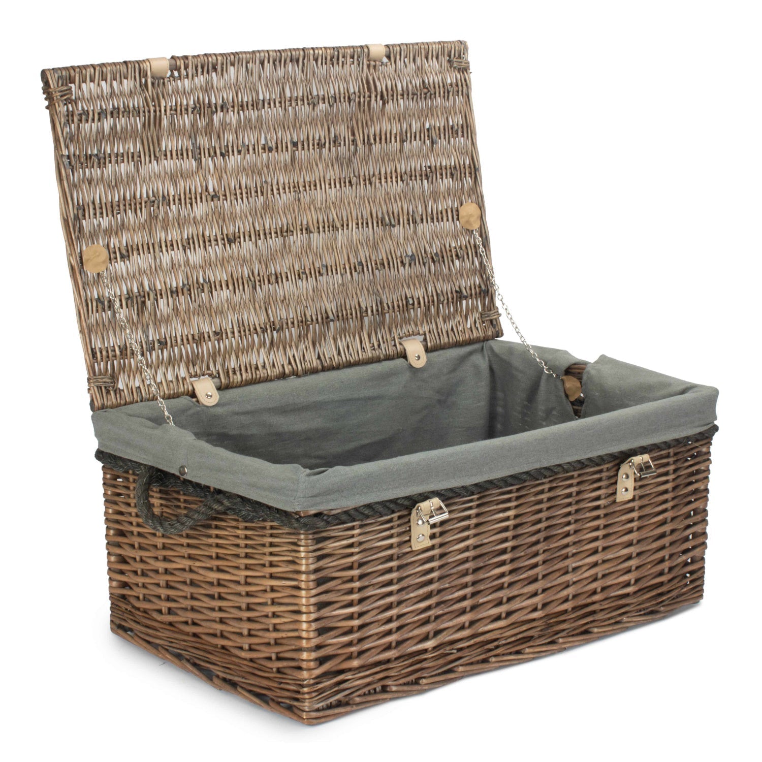 24 Inch Antique Wash Willow Rope Handled Trunk with Grey Sage Lining - REGN