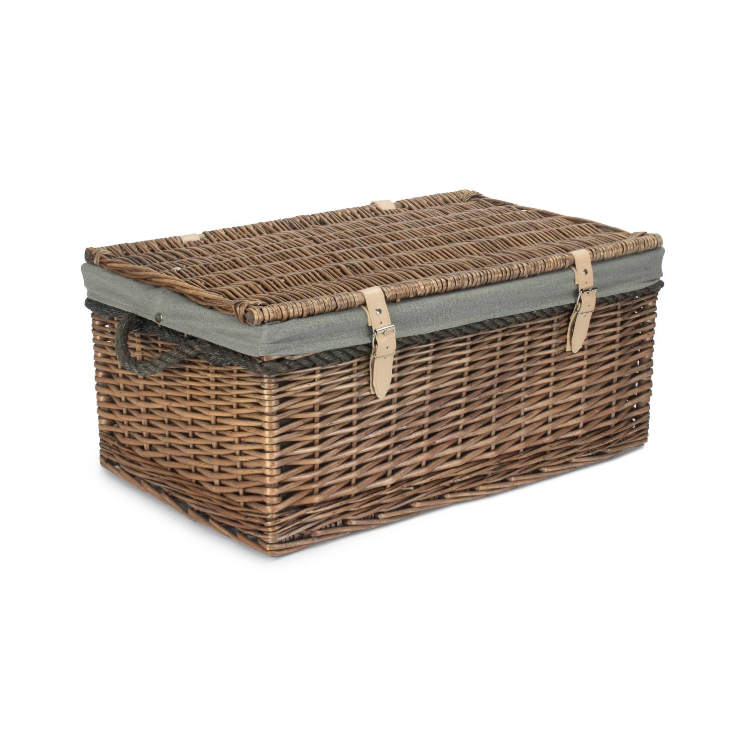 24 Inch Antique Wash Willow Rope Handled Trunk with Grey Sage Lining - REGN