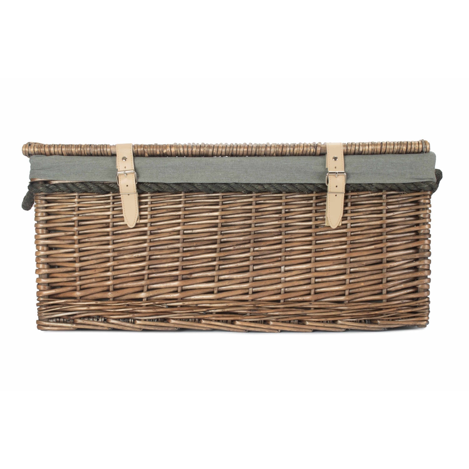 24 Inch Antique Wash Willow Rope Handled Trunk with Grey Sage Lining - REGN