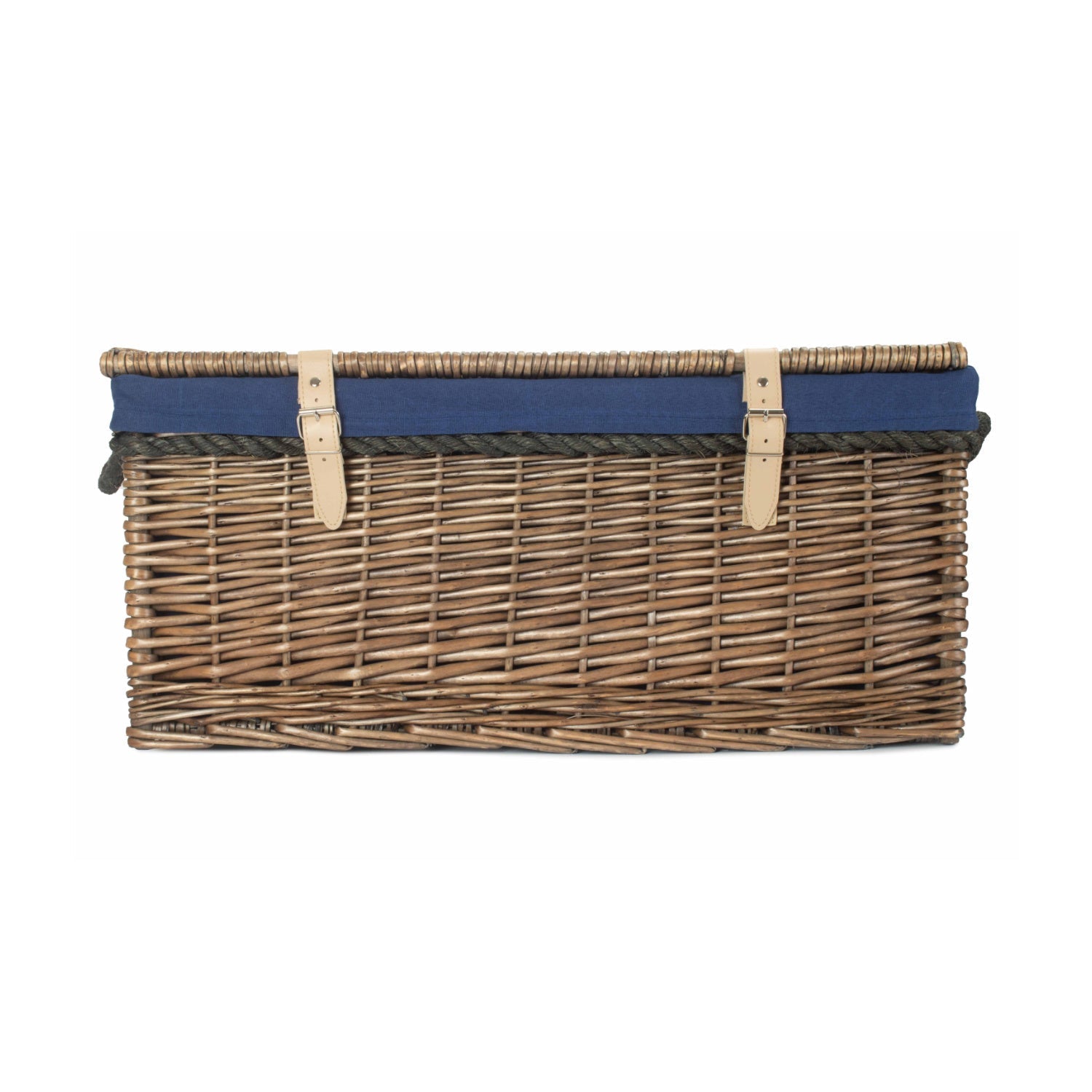 24 Inch Antique Wash Willow Rope Handled Trunk with Navy Blue Lining - REGN