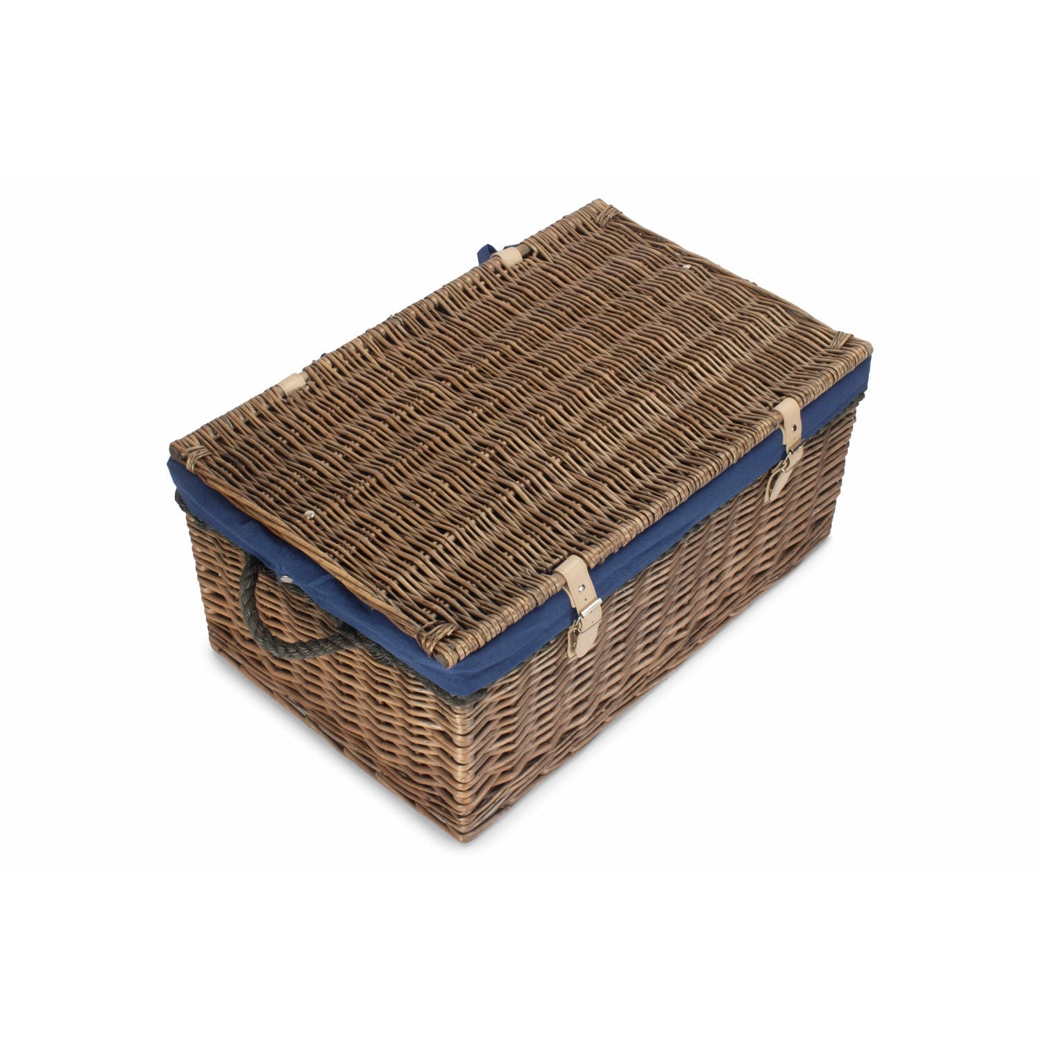 24 Inch Antique Wash Willow Rope Handled Trunk with Navy Blue Lining - REGN