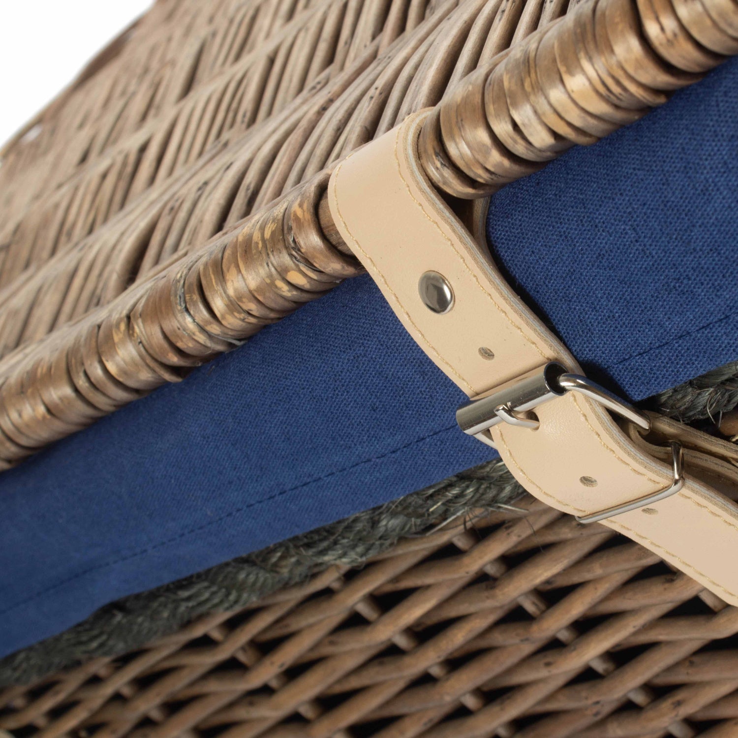 24 Inch Antique Wash Willow Rope Handled Trunk with Navy Blue Lining - REGN