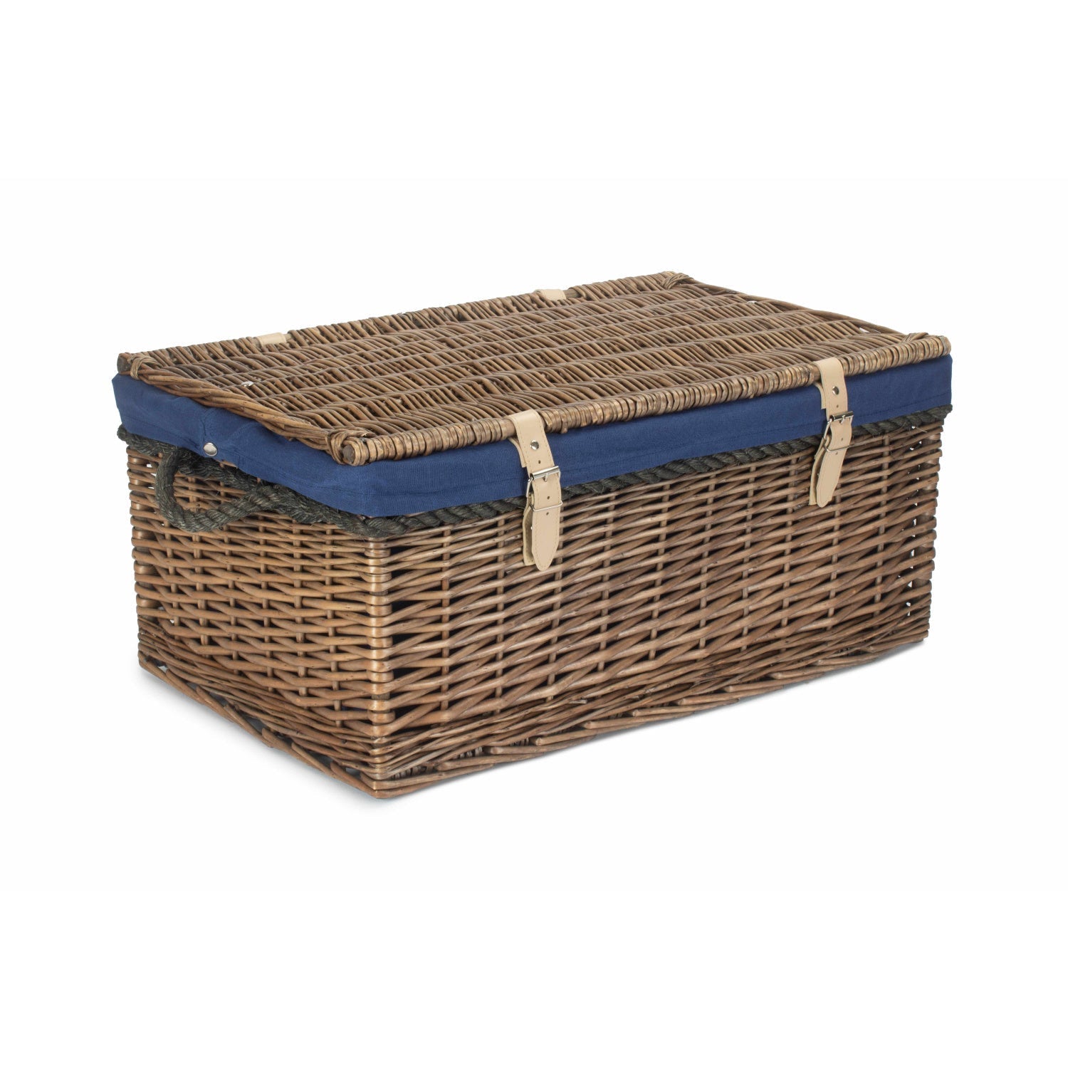 24 Inch Antique Wash Willow Rope Handled Trunk with Navy Blue Lining - REGN
