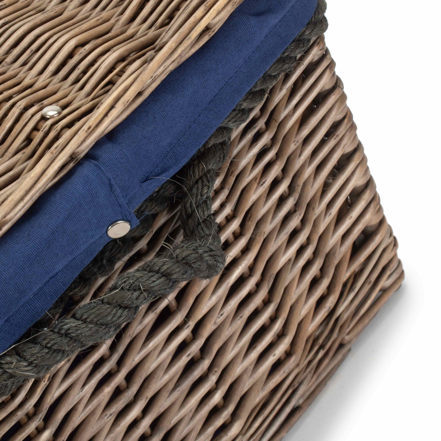 24 Inch Antique Wash Willow Rope Handled Trunk with Navy Blue Lining - REGN