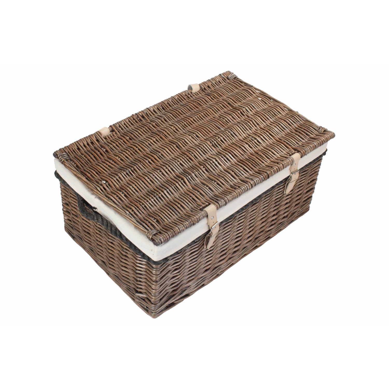 24 Inch Antique Wash Willow Rope Handled Trunk with White Lining - REGN