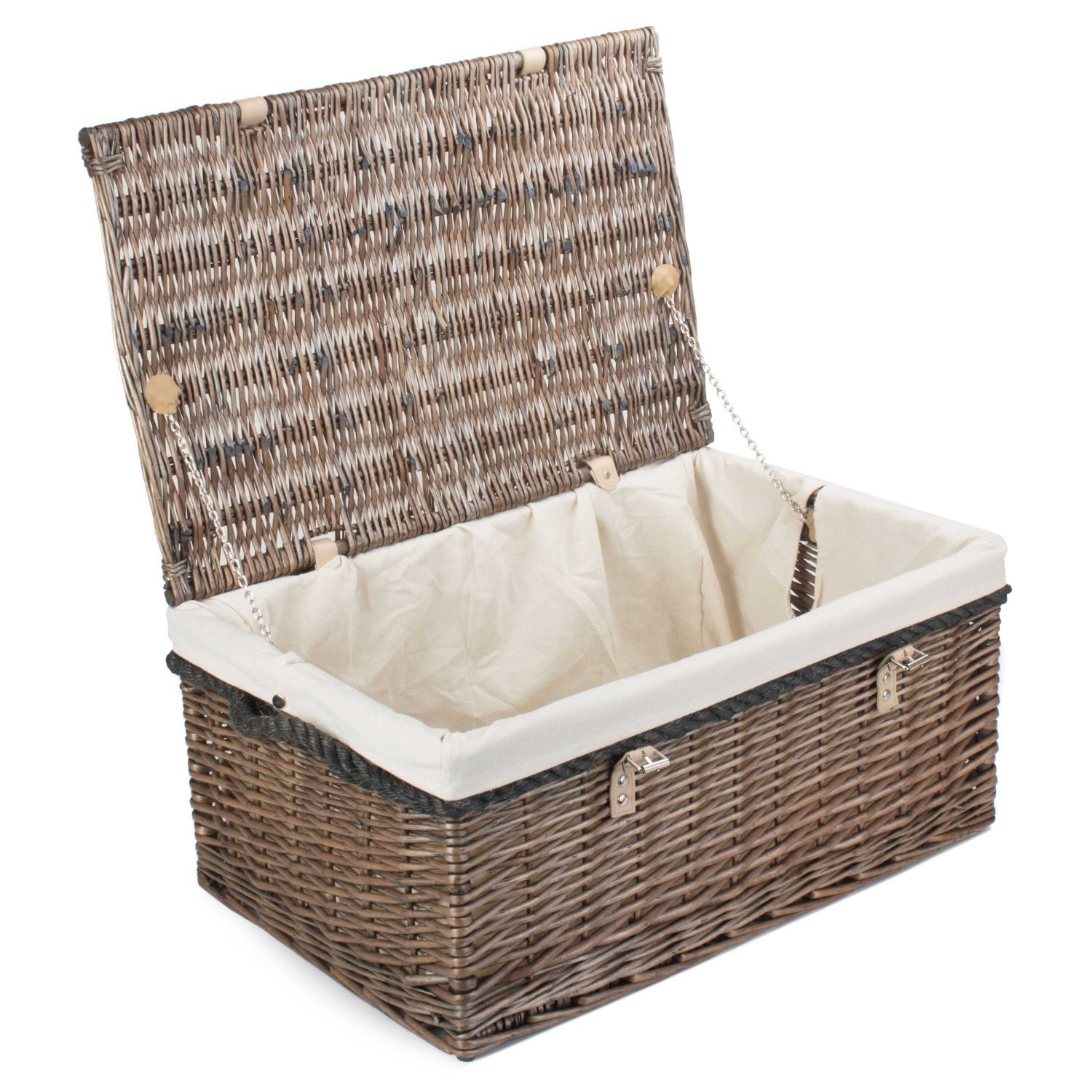 24 Inch Antique Wash Willow Rope Handled Trunk with White Lining - REGN