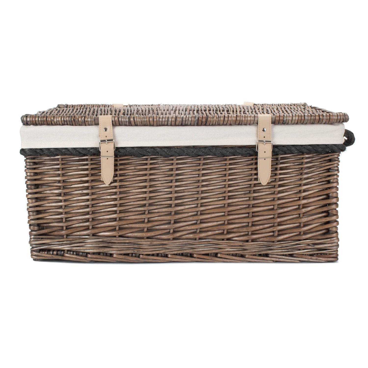 24 Inch Antique Wash Willow Rope Handled Trunk with White Lining - REGN