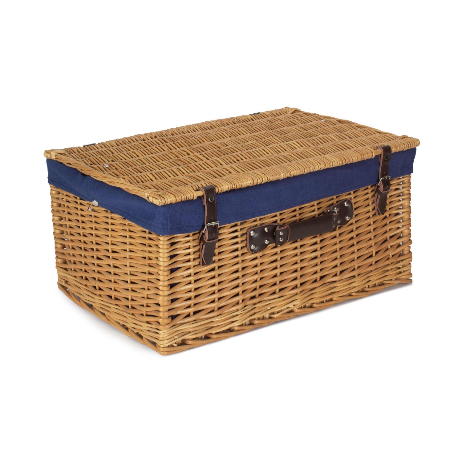 24 Inch Buff Willow Hamper with Navy Blue Lining - REGN