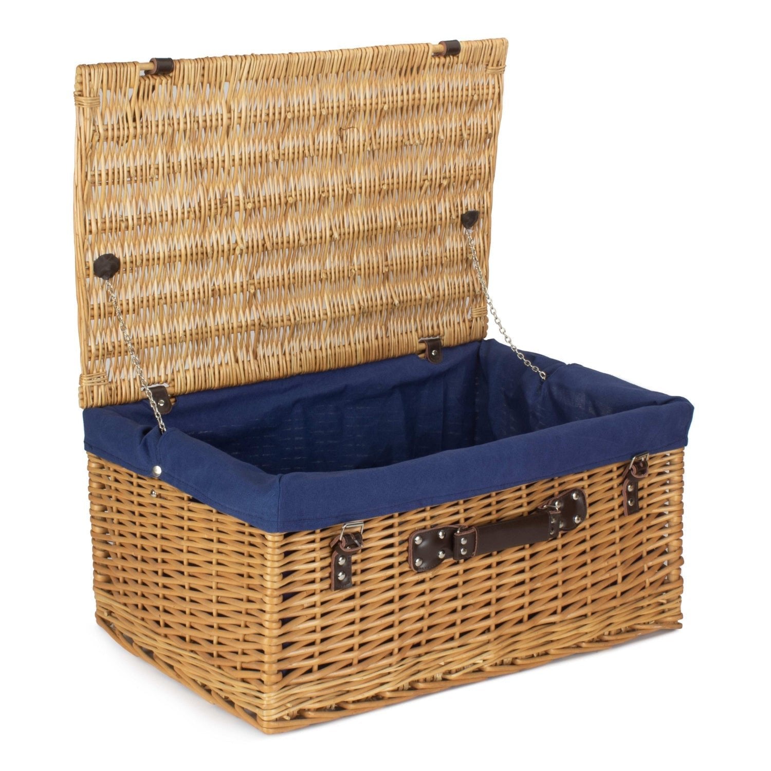 24 Inch Buff Willow Hamper with Navy Blue Lining - REGN