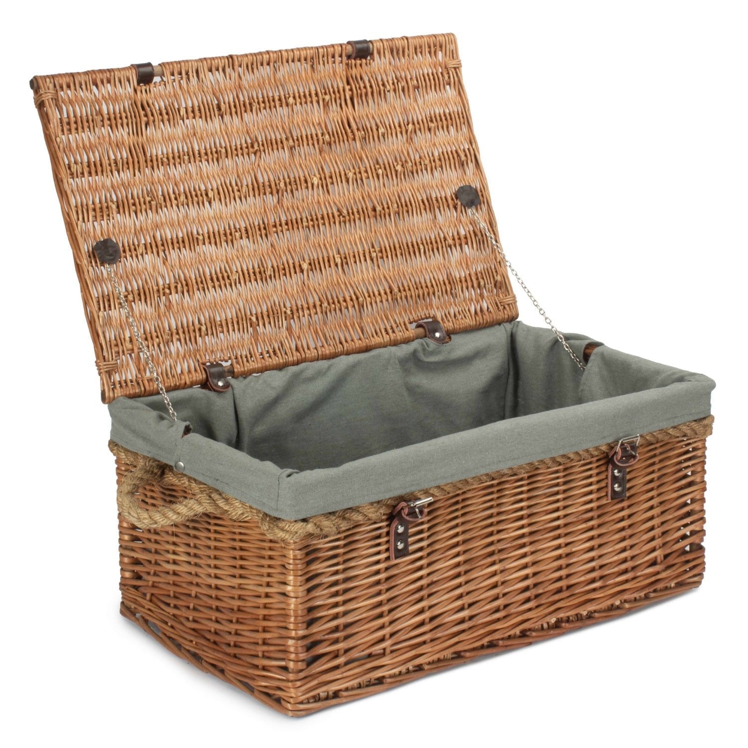 24 Inch Double Steamed Willow Rope Handled Trunk with Grey Sage Lining - REGN
