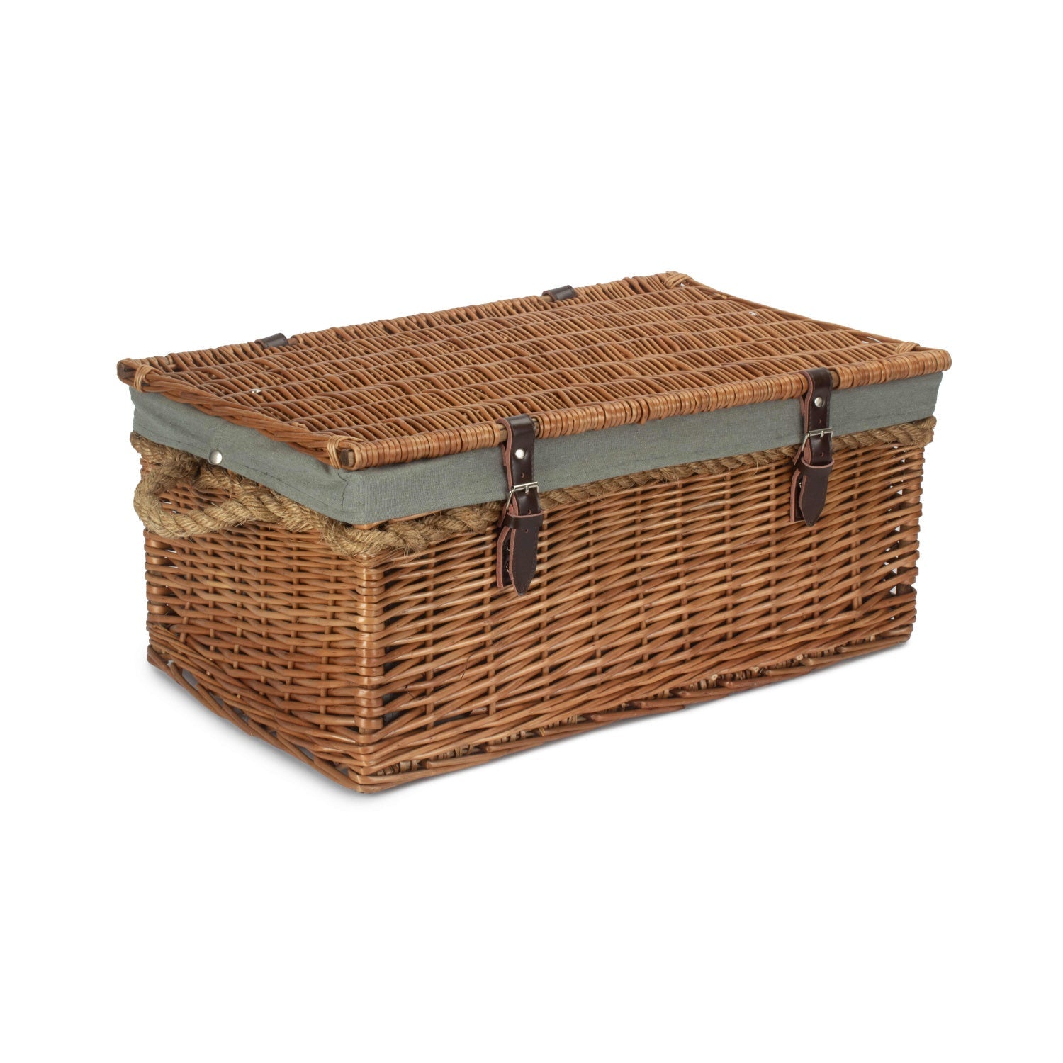24 Inch Double Steamed Willow Rope Handled Trunk with Grey Sage Lining - REGN