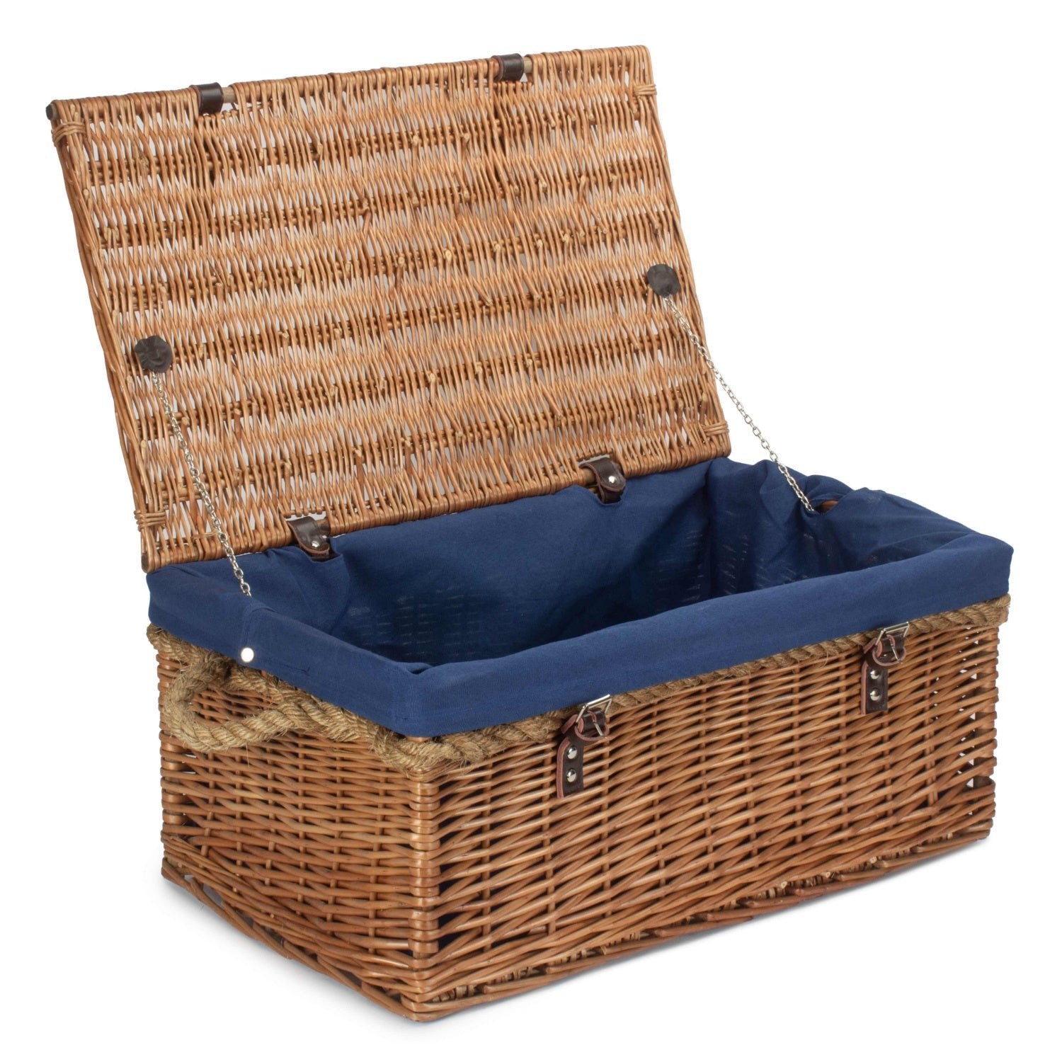 24 Inch Double Steamed Willow Rope Handled Trunk with Navy Blue Lining - REGN