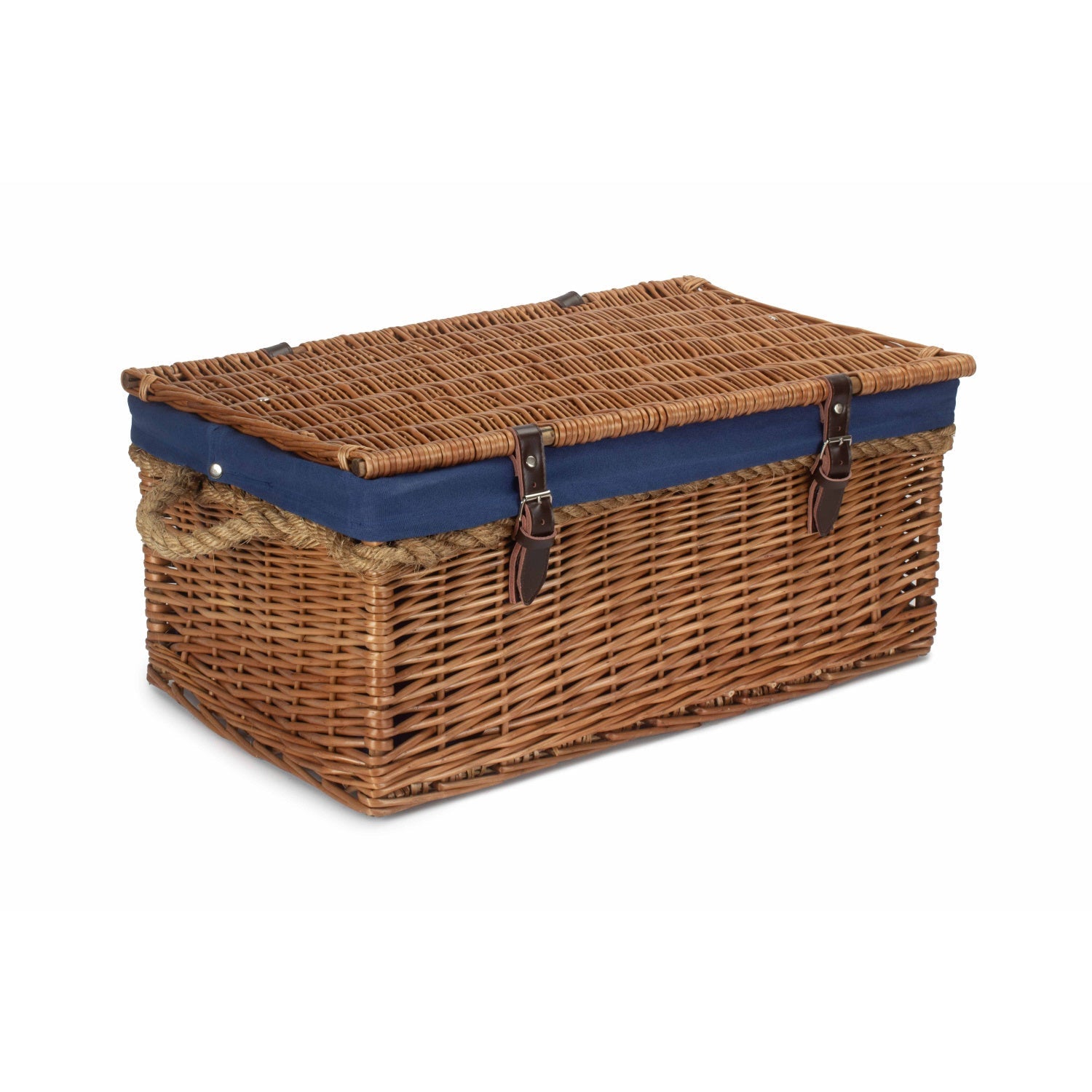 24 Inch Double Steamed Willow Rope Handled Trunk with Navy Blue Lining - REGN