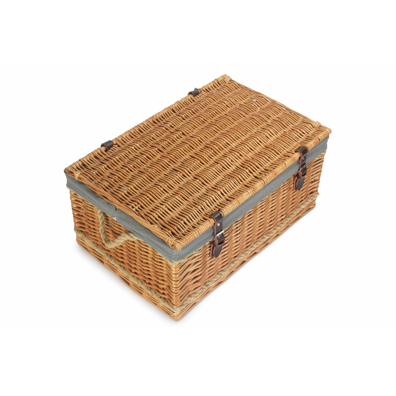 24 Inch Rope Handled Willow Hamper Trunk with Grey Sage Lining - REGN
