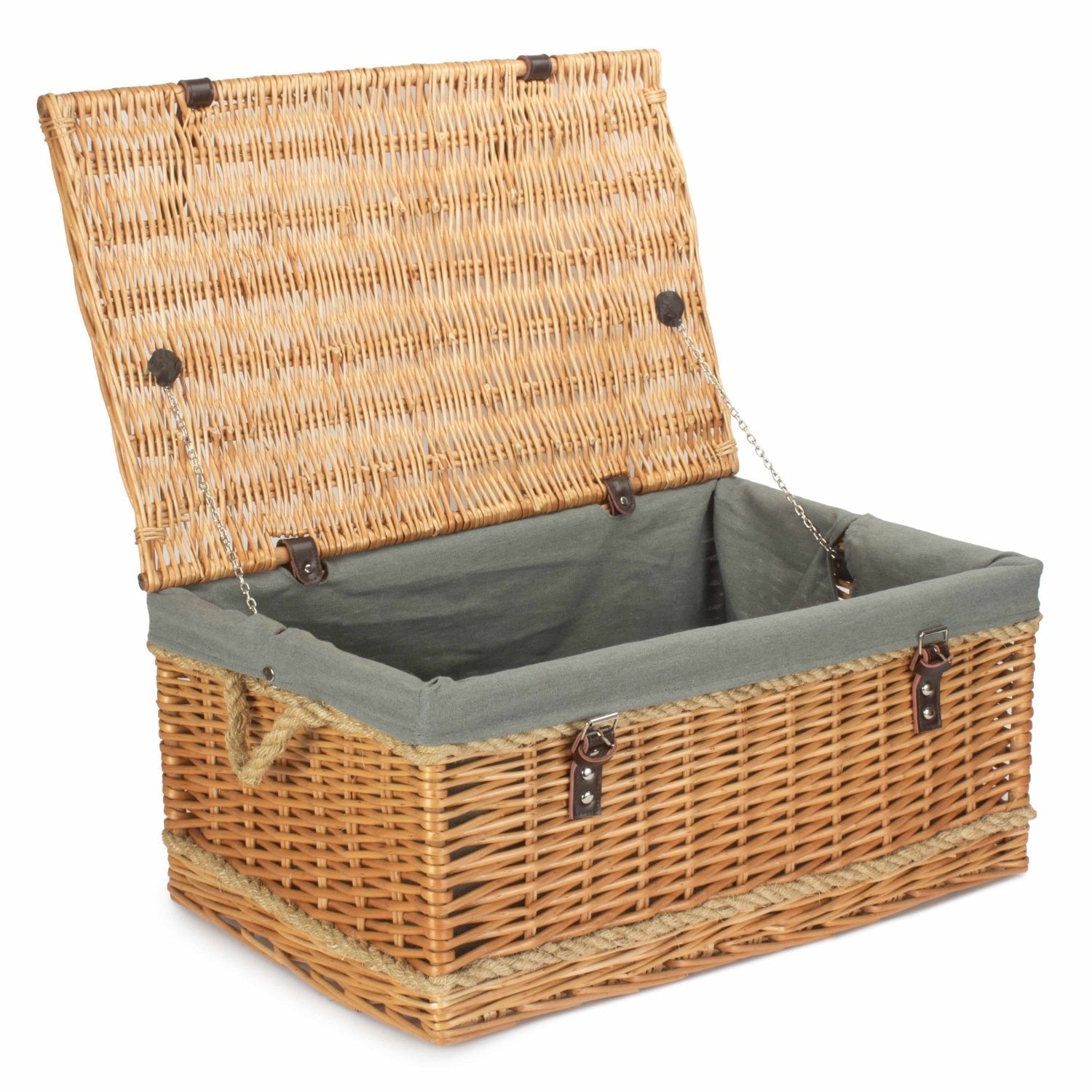 24 Inch Rope Handled Willow Hamper Trunk with Grey Sage Lining - REGN