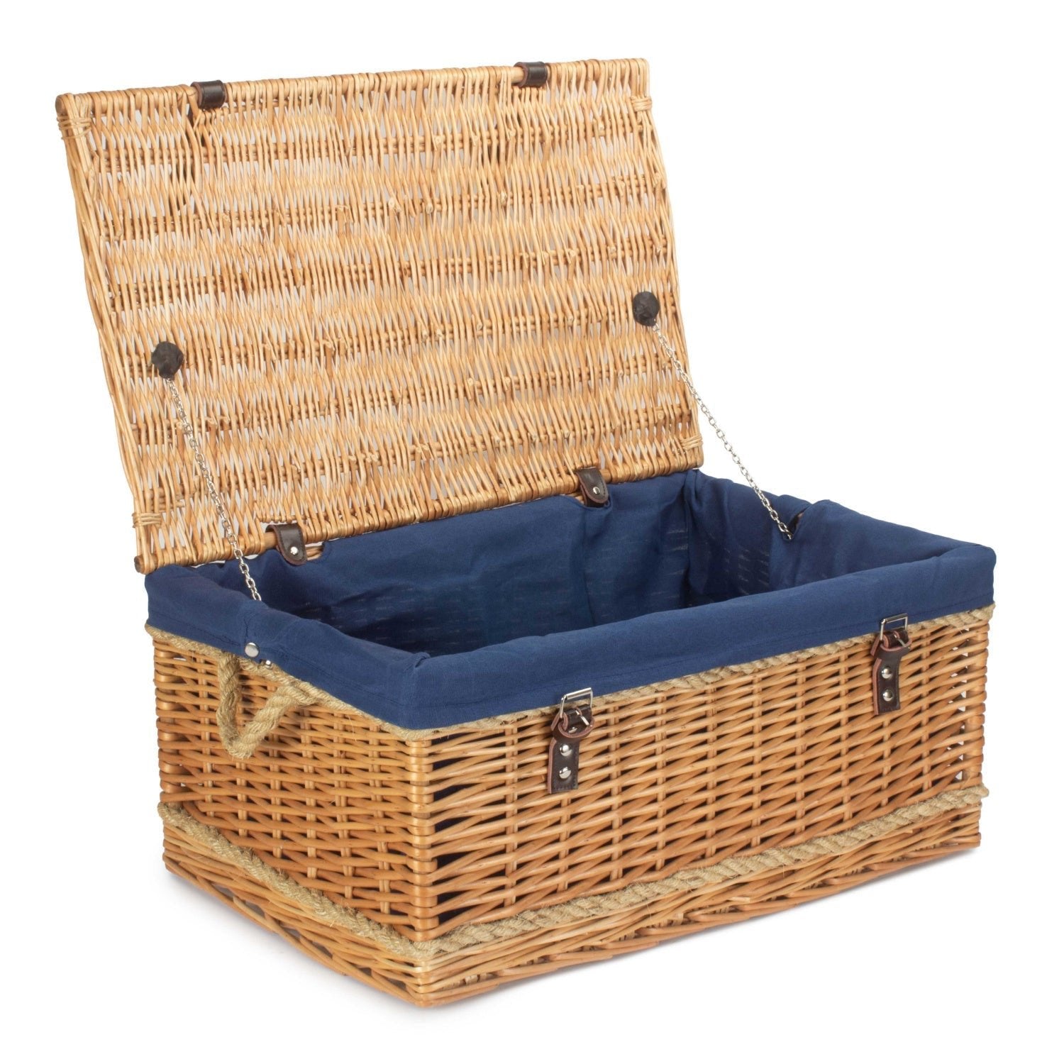 24 Inch Rope Handled Willow Hamper Trunk with Navy Blue Lining - REGN