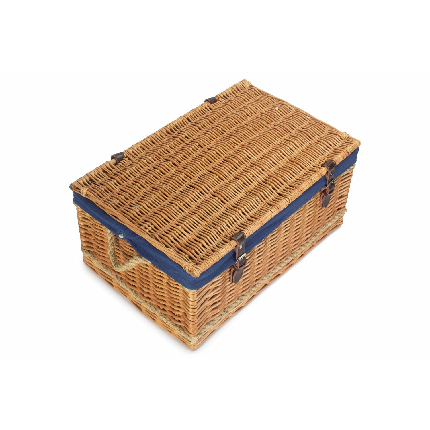 24 Inch Rope Handled Willow Hamper Trunk with Navy Blue Lining - REGN