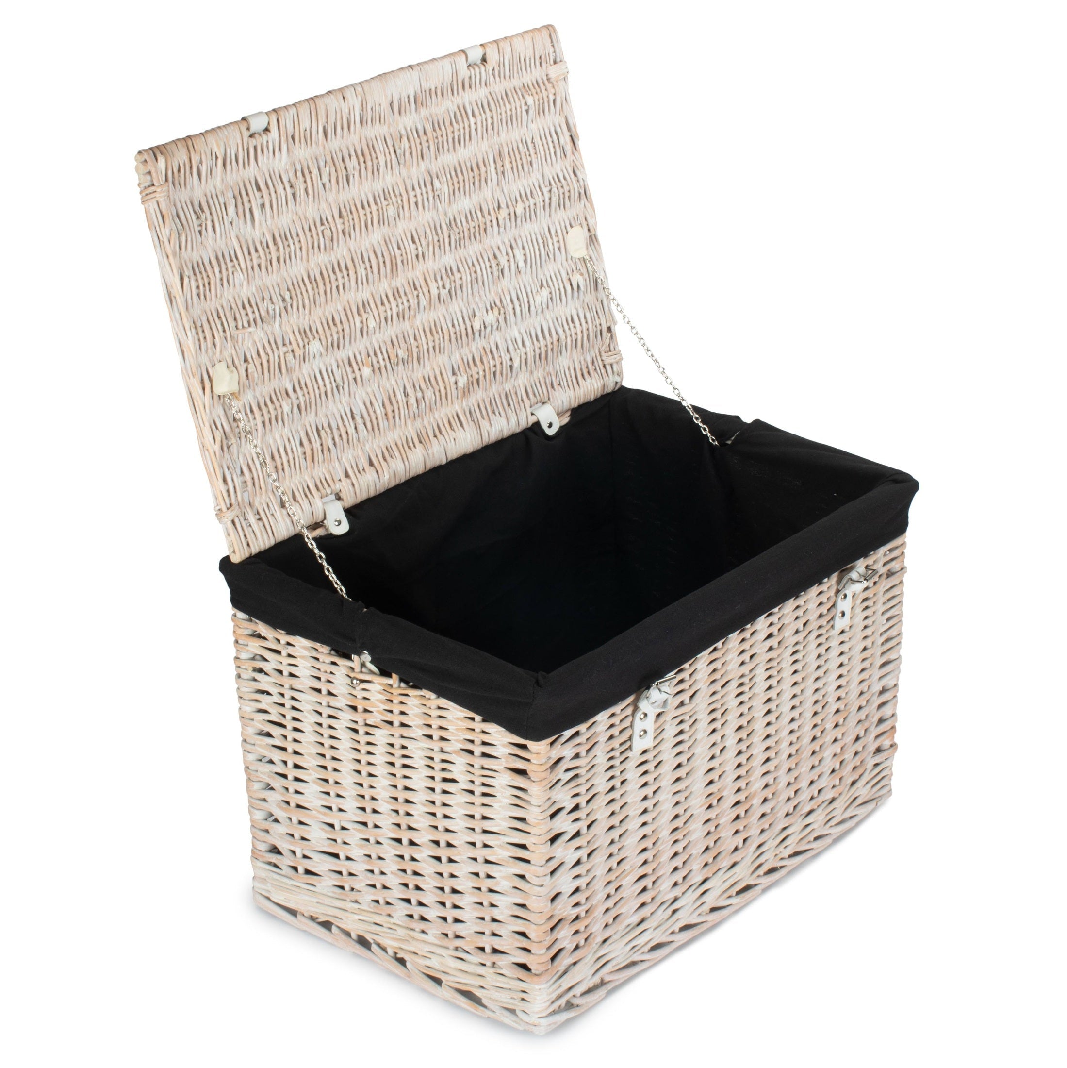 24 Inch White Wash Willow Chest Hamper with Black Lining - REGN