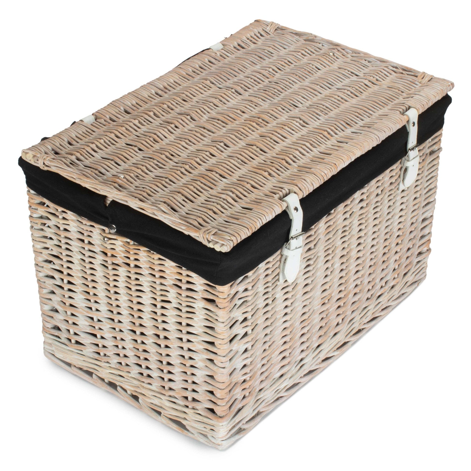 24 Inch White Wash Willow Chest Hamper with Black Lining - REGN