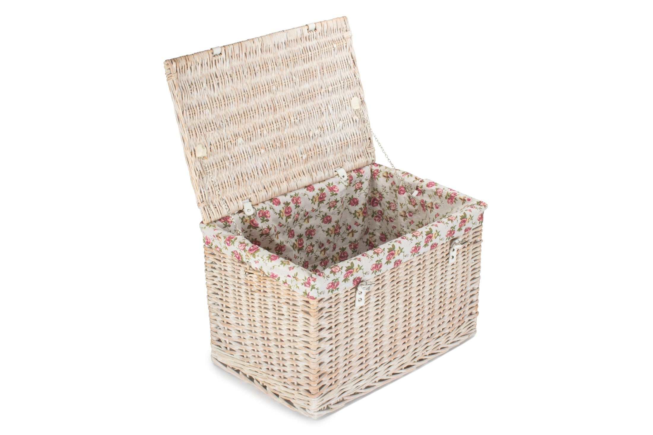 24 Inch White Wash Willow Chest Hamper with Garden Rose Lining - REGN