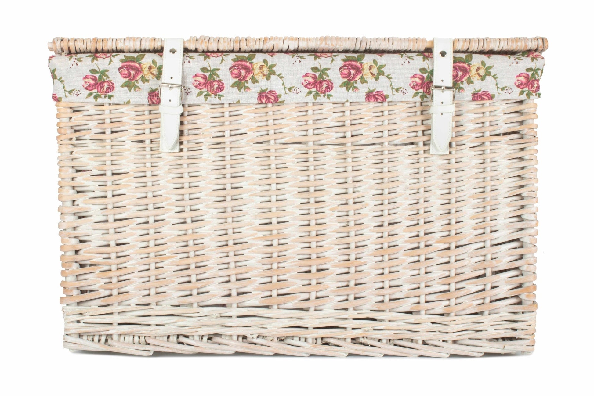 24 Inch White Wash Willow Chest Hamper with Garden Rose Lining - REGN