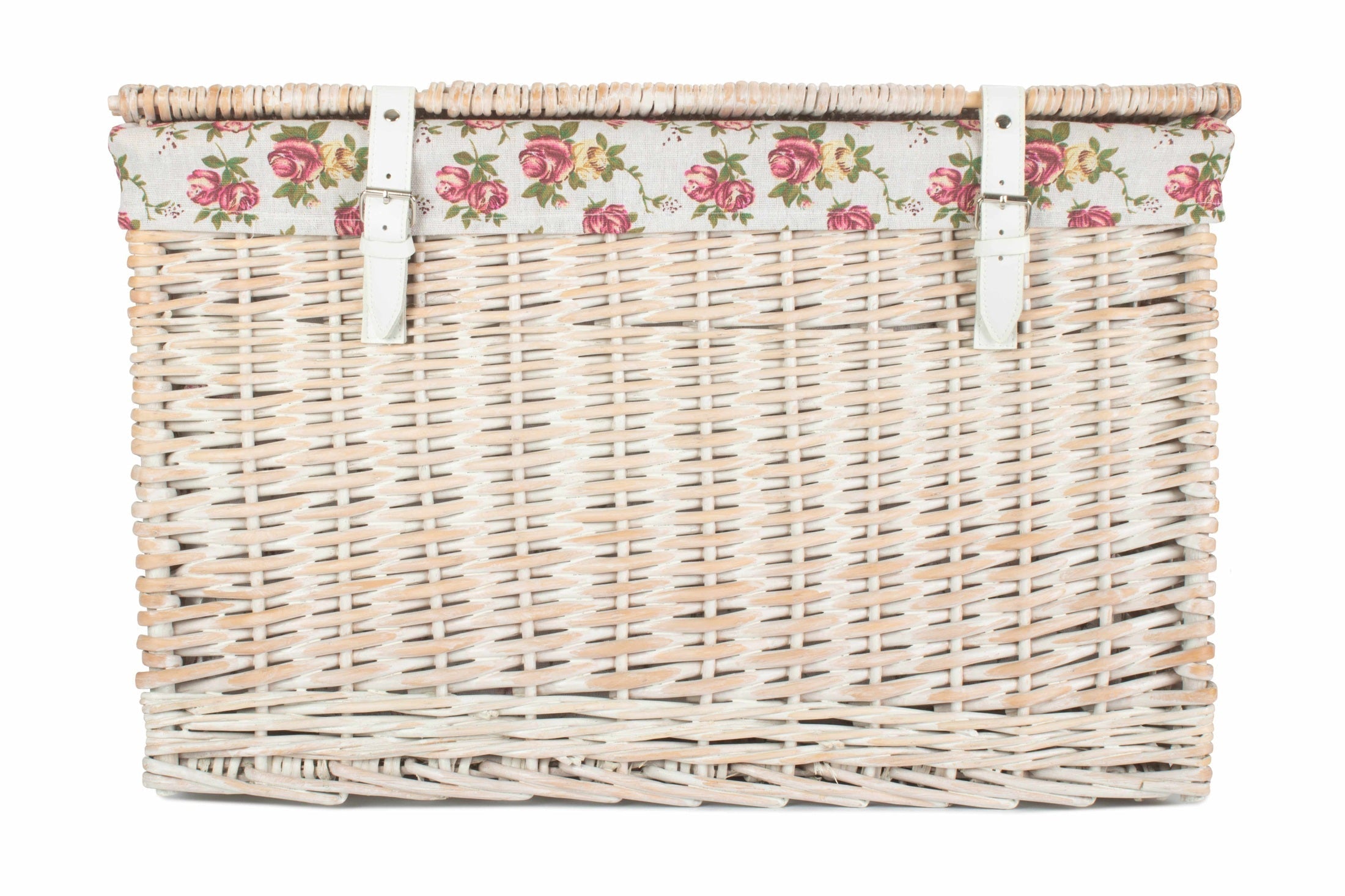 24 Inch White Wash Willow Chest Hamper with Garden Rose Lining - REGN