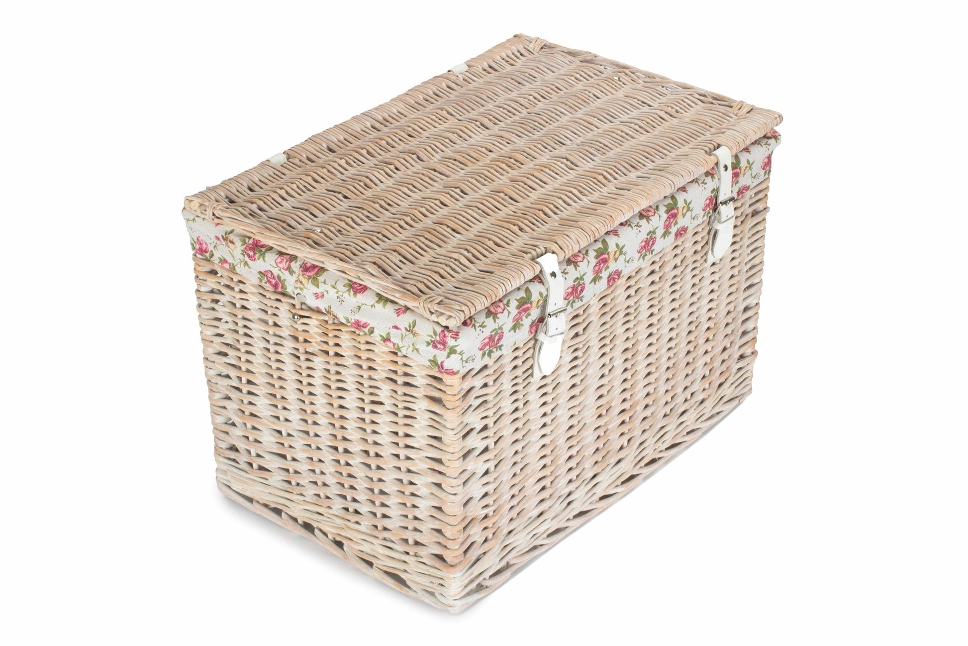 24 Inch White Wash Willow Chest Hamper with Garden Rose Lining - REGN