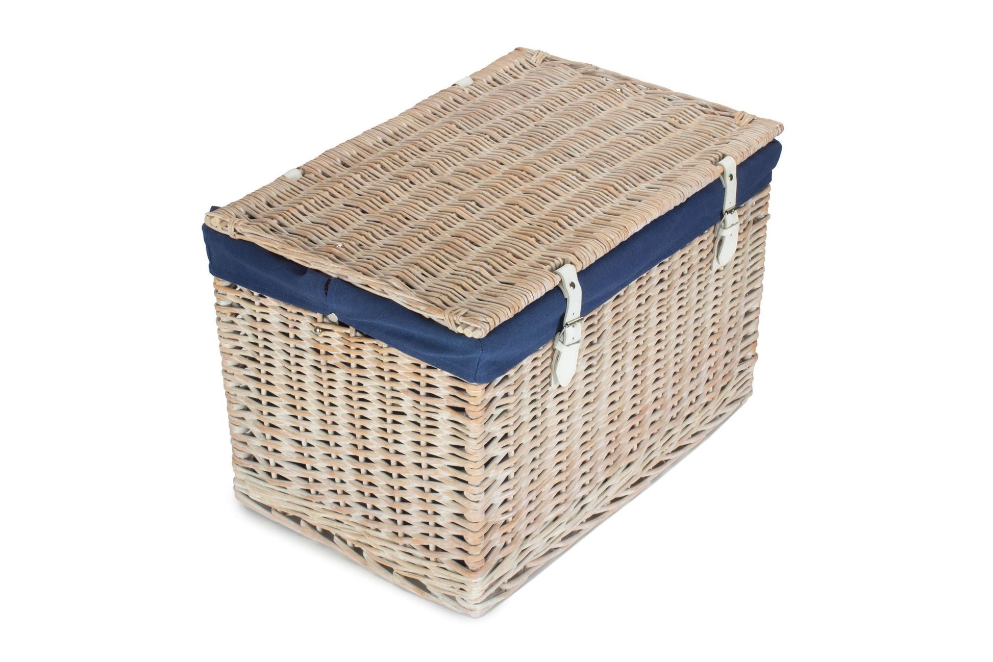 24 Inch White Wash Willow Chest Hamper with Navy Blue Lining - REGN