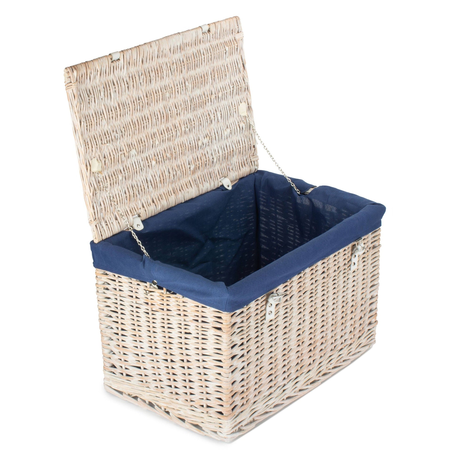 24 Inch White Wash Willow Chest Hamper with Navy Blue Lining - REGN