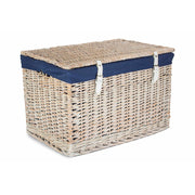 24 Inch White Wash Willow Chest Hamper with Navy Blue Lining - REGN