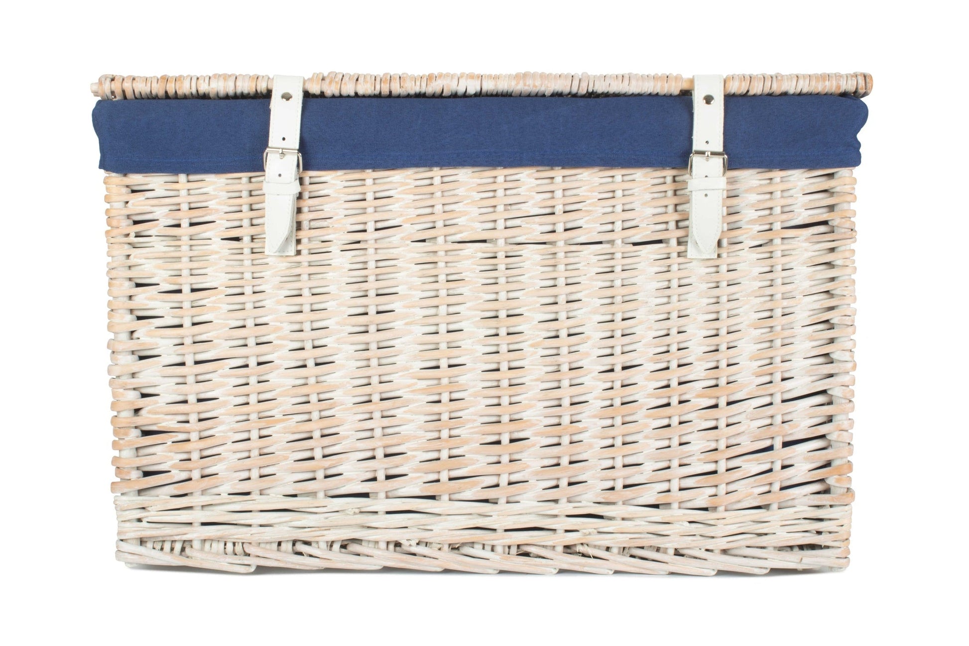 24 Inch White Wash Willow Chest Hamper with Navy Blue Lining - REGN