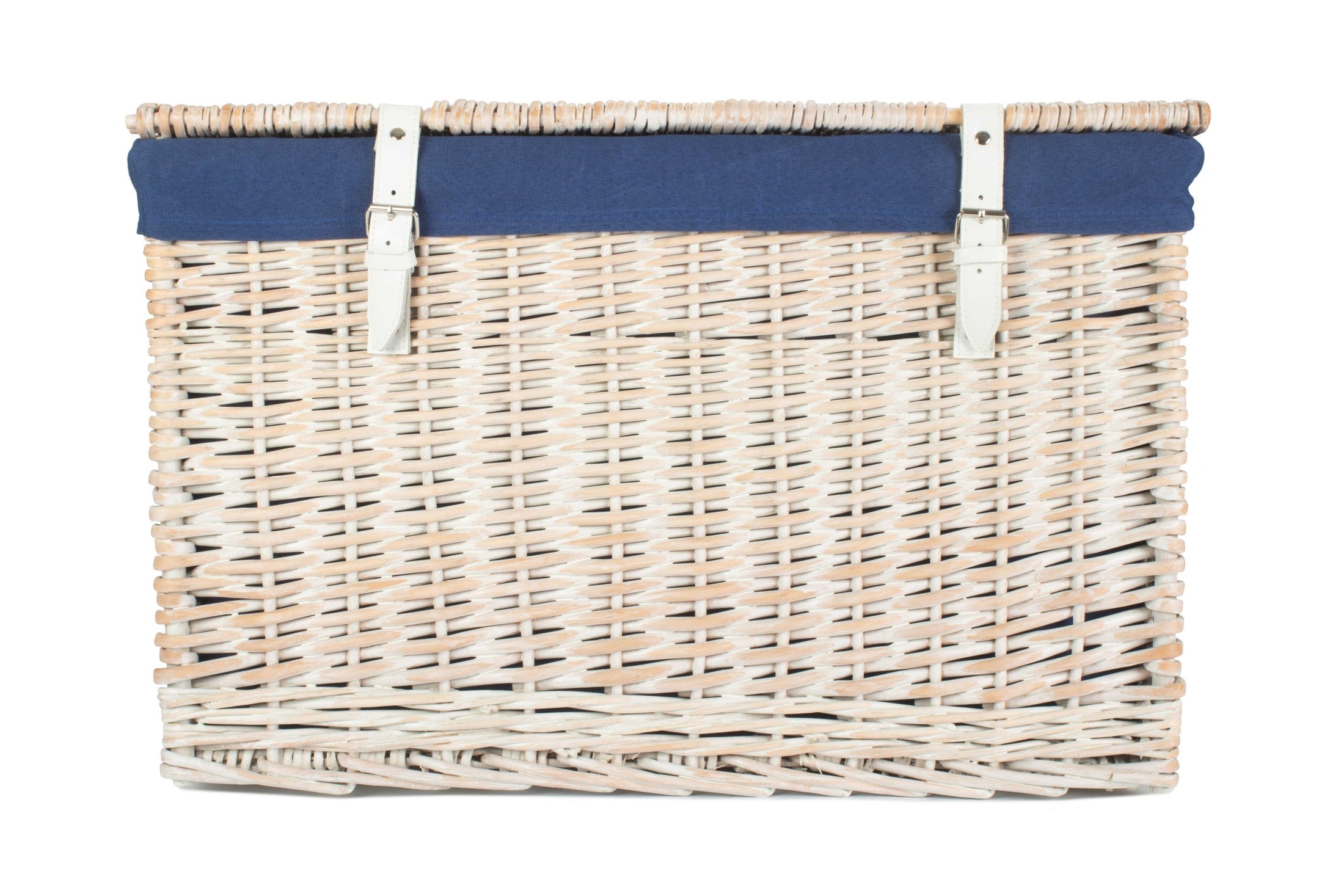 24 Inch White Wash Willow Chest Hamper with Navy Blue Lining - REGN